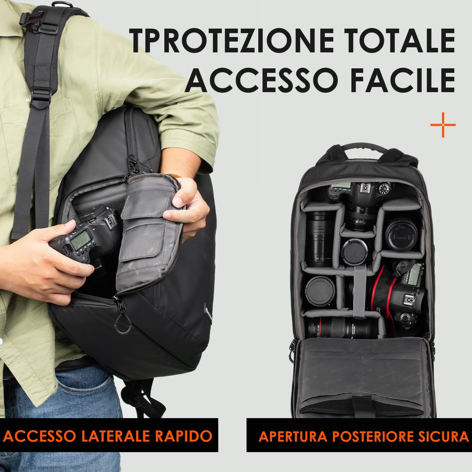 TARION TR-L Zaino Impermeabile per Fotocamera Con Scomparto per Laptop da 14'', Professionale di Grande Capacità Con Copertura Antipioggia