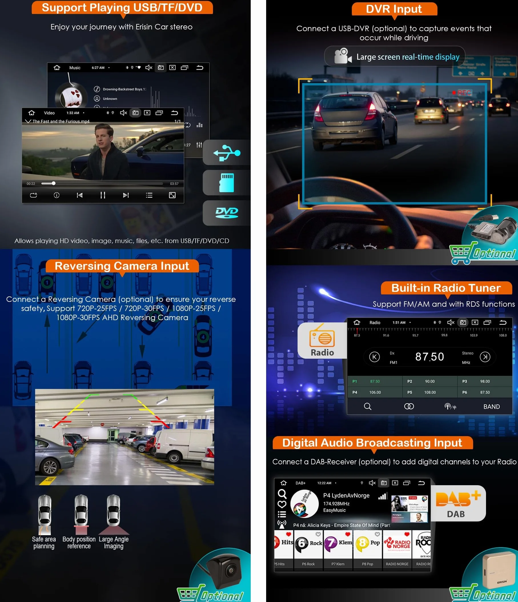 erisin 8-Core 4GB+64GB Android 14 Bluetooth 5.0 Carplay Autoradio per Fiat Bravo Supporto Android Auto GPS DSP WiFi DVD Dab+ FM Radio Navigatore OBD2 RDS