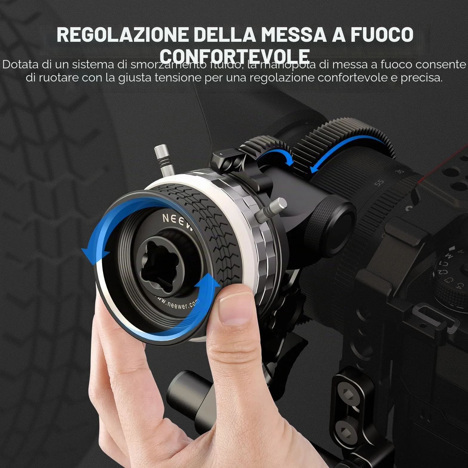 NEEWER Mini Follow Focus con attacchi A/B, corona dentata, asta da 15 mm e morsetto per fotocamera a film, fotocamera DSLR/senza specchio, compatibile con lenti di diametro fino a 114 mm, PG001