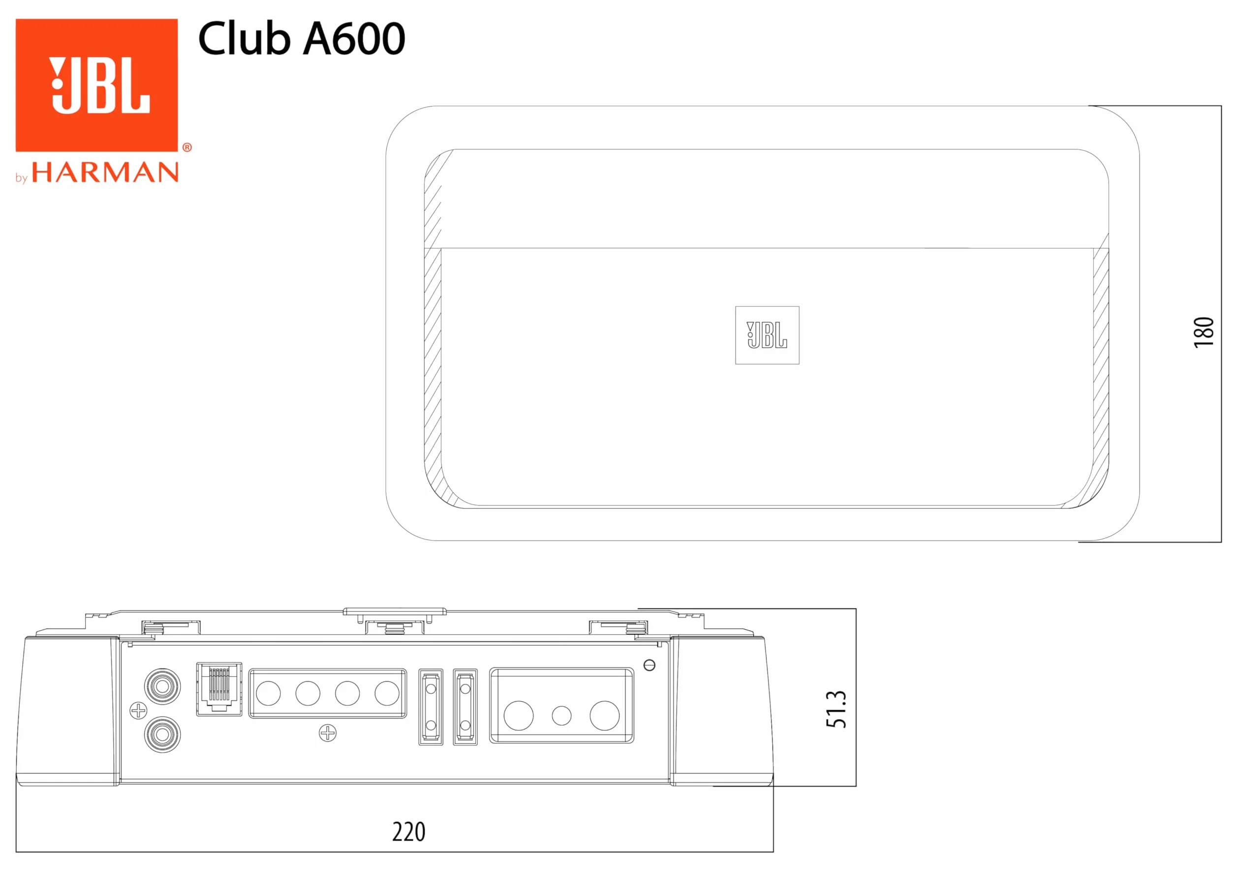 JBL Club A600 Amplificatore Mono Subwoofer con 350W RMS a 4Ω, 600W RMS a 2Ω, tecnologia Class D, risposta 10–320Hz, filtro LP variabile, bass boost e controllo di fase integrato per regolazione