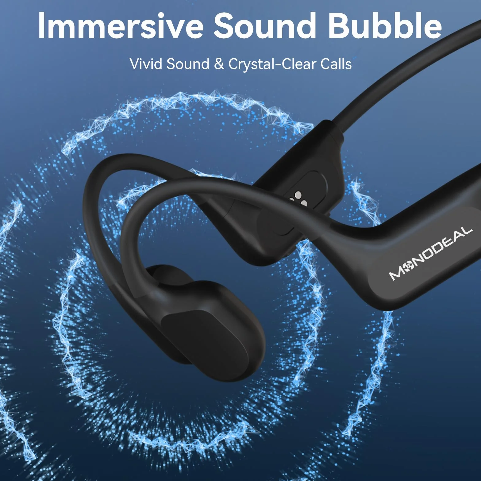 MONODEAL Cuffie Conduzione Ossea Subacquee per Piscina IPX8 Impermeabile Bluetooth 6.0 Auricolari MP3 Subacqueo 16G Auricolari Sport per Nuoto, Corsa