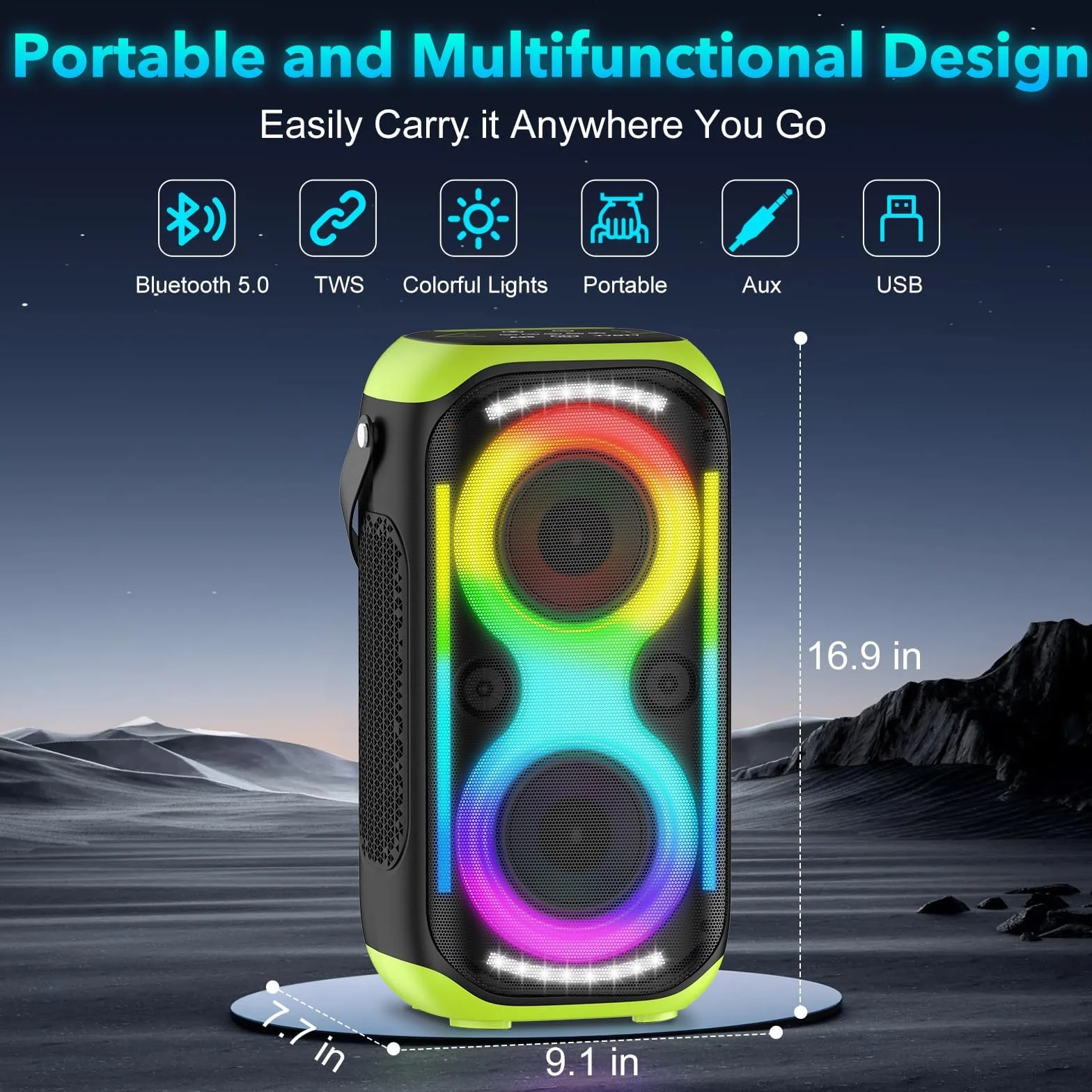 Altoparlante Bluetooth 160W forte Boombox senza fili portatile grande potente suono basso profondo TWS grandi altoparlanti di festa a casa all'aperto con luci a LED del subwoofer (Nero)
