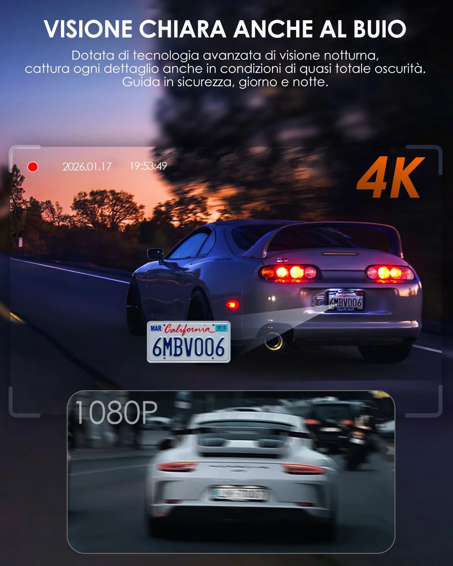 iZEEKER Dash Cam 3 Canali 4K con Scheda da 32GB GRATUITA, 4K+1080P+1080P Anteriore,Posteriore e Interna con WDR, WiFi 6, Angolo Larghezza 170°,Registrazione in Loop,Sensore G,Modalità Parcheggio 24H