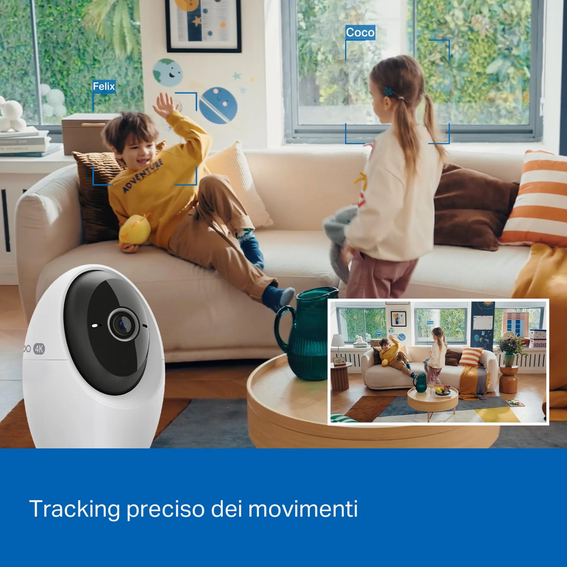 Tapo C260 4K 8MP Telecamera WiFi Interno, Rilevazione e Notifiche Smart AI, Riconoscimento Facciale, Visione Notturna Migliorata, Compatibile con Alexa, Modalità Avanzata di Privacy, Block Zones