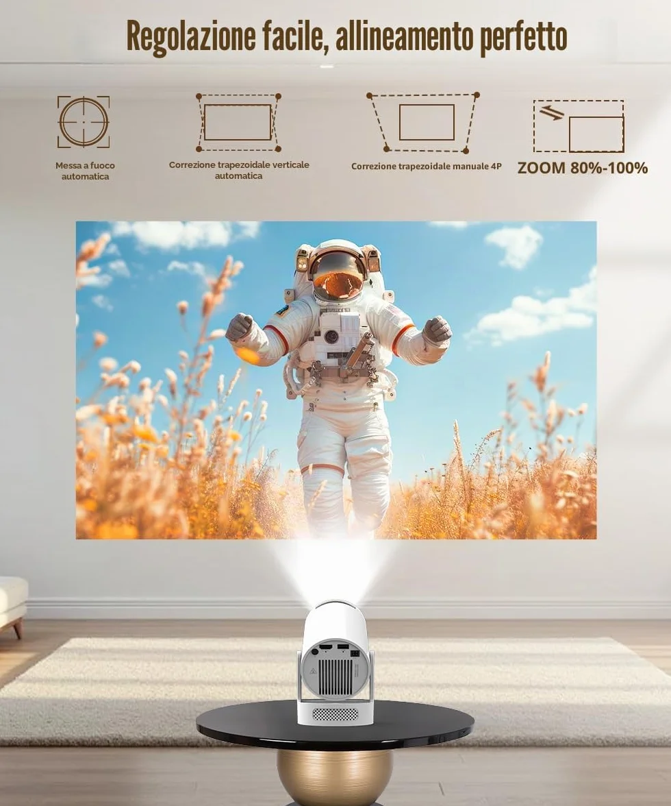 2026 HY300Pro+ Mini Proiettore 4K con Wi-Fi 6 e Bluetooth 5.4, Altoparlante Soundbase da 5W, Correzione Trapezio Verticale Automatica, Rotazione a 180°, Proiettore Portatile per Casa e Esterno