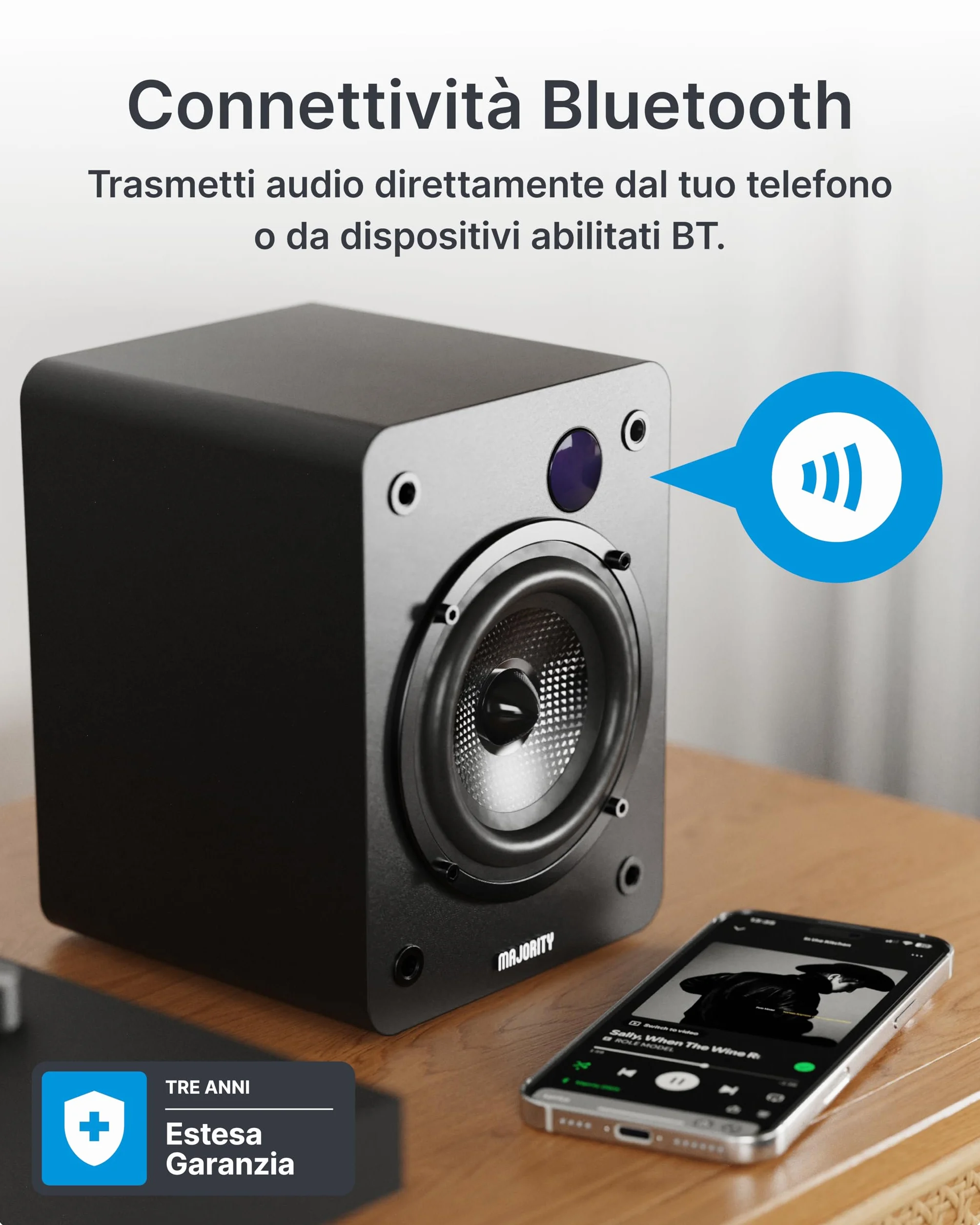 Majority D50X altoparlanti | casse attive amplificate coppia 2.0 da 60W per PC | Hi-Fi con HDMI ARC e AUX | casse acustiche da scaffale Bluetooth 5.3 | Monitor Studio in fibra di carbonio (Nero)