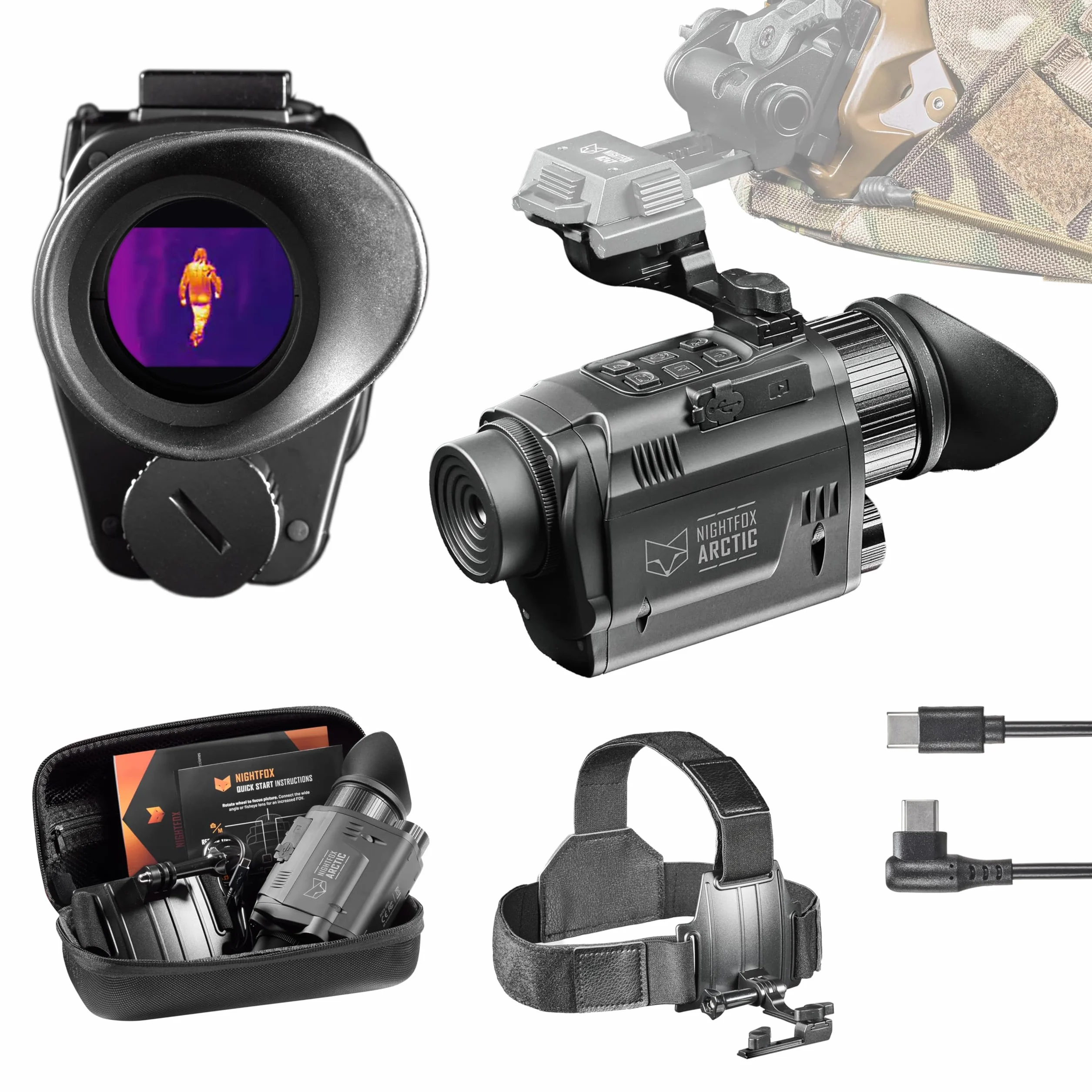 NIGHTFOX Arctic Thermal Night Vision Monoculare, testa o casco montato, bassa latenza 50fps Thermal Camera, IP65 impermeabile, 24 ° FOV, risoluzione 256 * 192