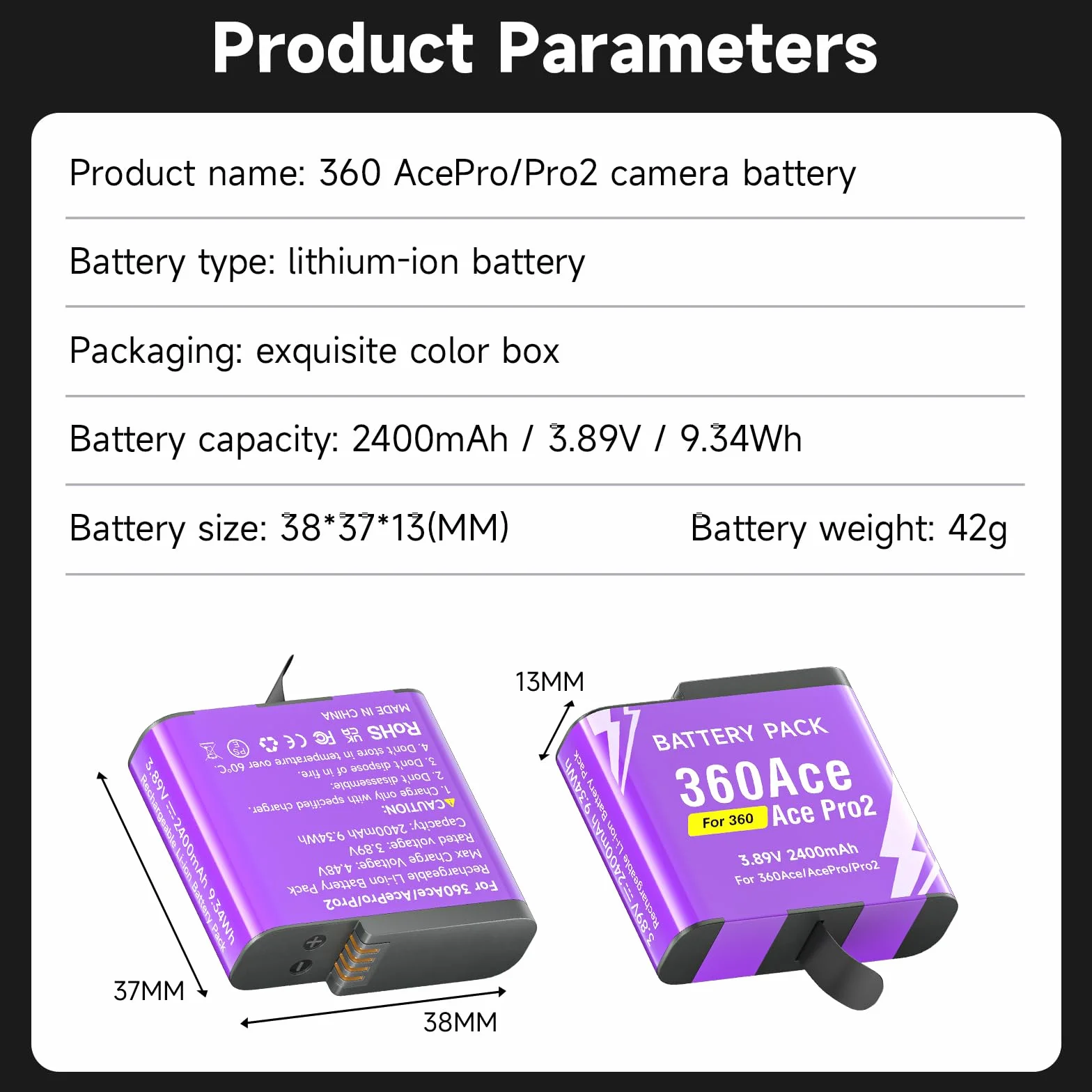 CITYORK [Confezione da 3] 2400mAh Batteria per .Insta-360. Ace/Ace Pro/Ace Pro 2 Batteria di ricambio, Batteria ricaricabile di Accessori per fotocamere sportive, Alta capacità, Facile ricambio