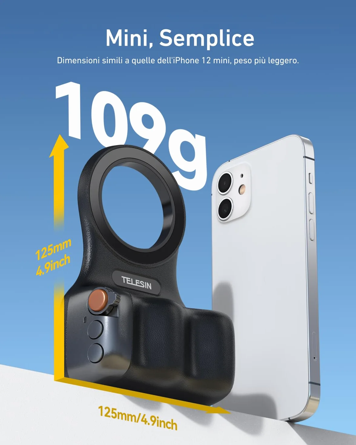 TELESIN Fun Shot Impugnatura Smartphone, Magnetica Impugnatura per Smartphone con Telecomando Bluetooth Staccabile, Filettatura da 1/4, Compatibile con iPhone & Android, Selfie Vlog (Nero)