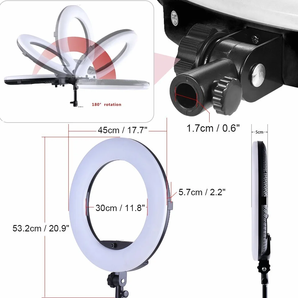 Kit luce anulare LED da 18 pollici 96W 2800K-9900K: controllo Bluetooth e lampada di controllo APP, con supporto per treppiede, per il trucco Illuminazione per studio video YouTube