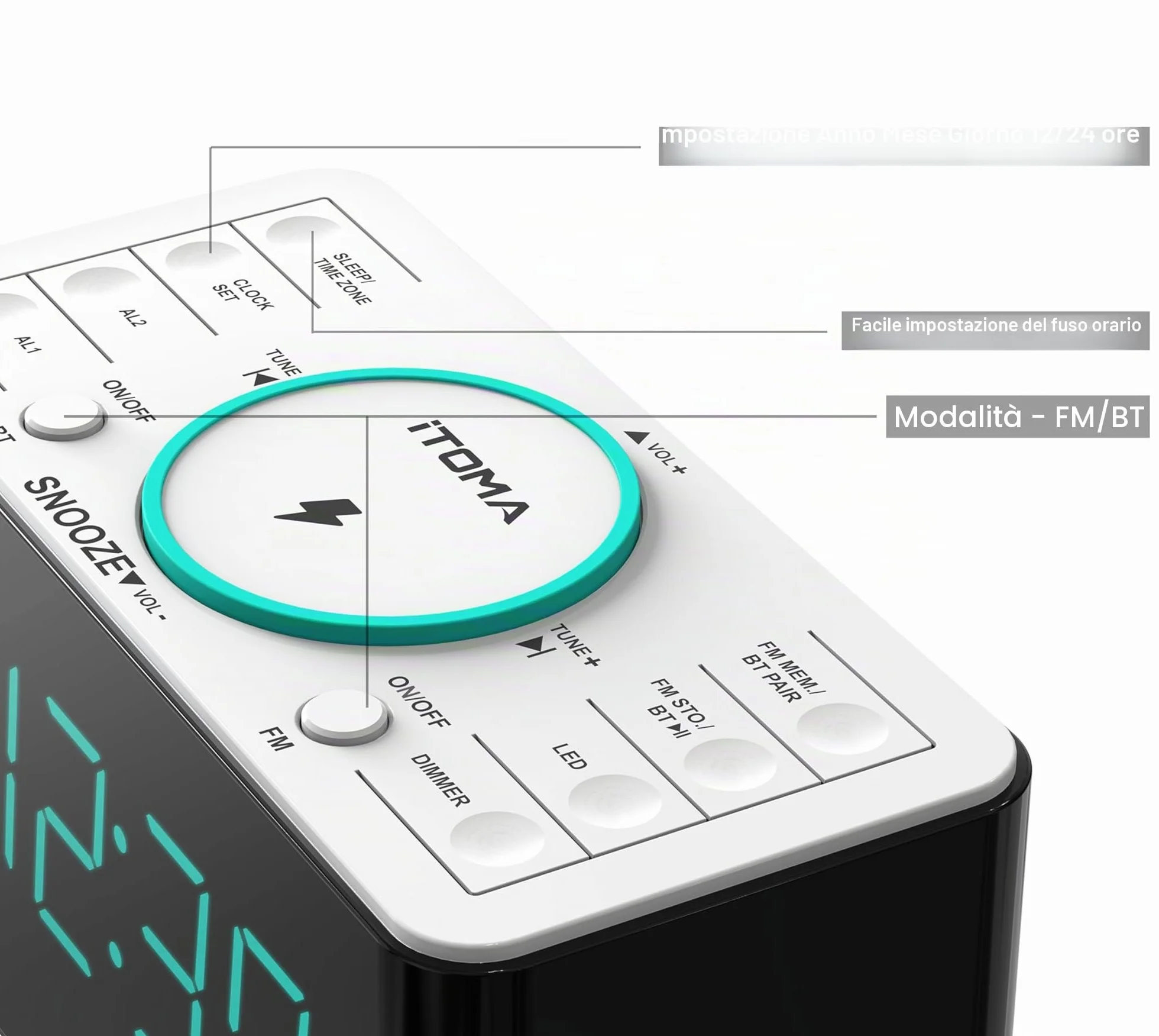 iTOMA CKS207 Radiosveglia Bluetooth 15W Caricabatterie Wireless FM Radio USB Doppia Sveglia