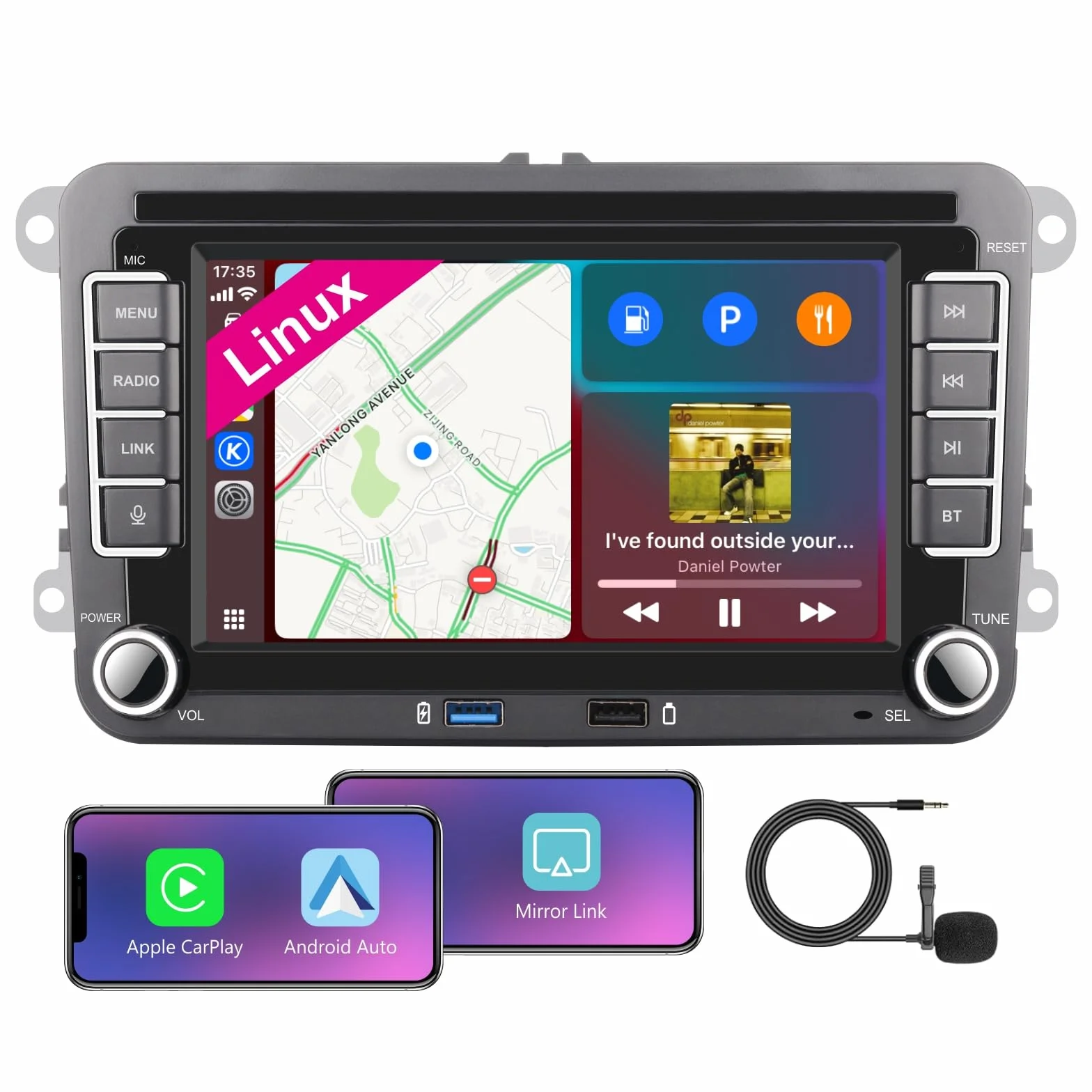 [Prestazioni Elevate] Autoradio Linux 7" IPS con Autoradio con CarPlay senza fili Android Auto, Bluetooth, FM/AM, USB, EQ – per VW Golf 5/6, Passat, Jetta, Caddy, Polo, CC, Tiguan, EOS, Touran, T5