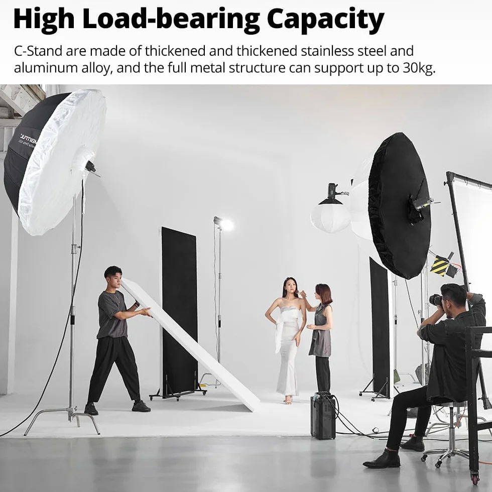AMBITFUL Stainless Steel Heavy Duty C Stand, 150-320 cm, regolabile con ruote per riflettori, softbox, monolight, braccio resistente (AMBITFUL C-STAND KIT + BAG + WHEELS)