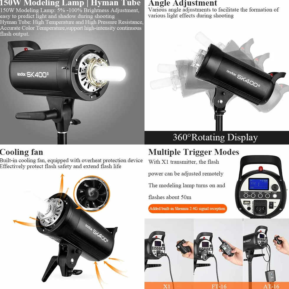 GODOX SK400II 400ws Flash da studio professionale con stroboscopico Light Godox X system 150W modellazione lampada