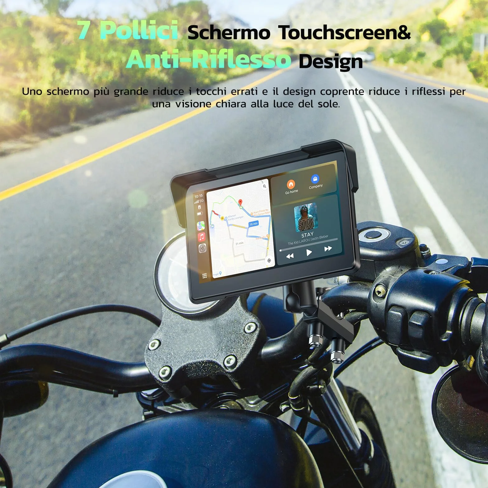 LAMTTO Schermo Wireless CarPlay e Android Auto per Moto, Aggiornamento Portatile da 7 Pollici con Touch Screen Impermeabile IP67 con Navigazione, Bluetooth Siri/G00gle Assistente