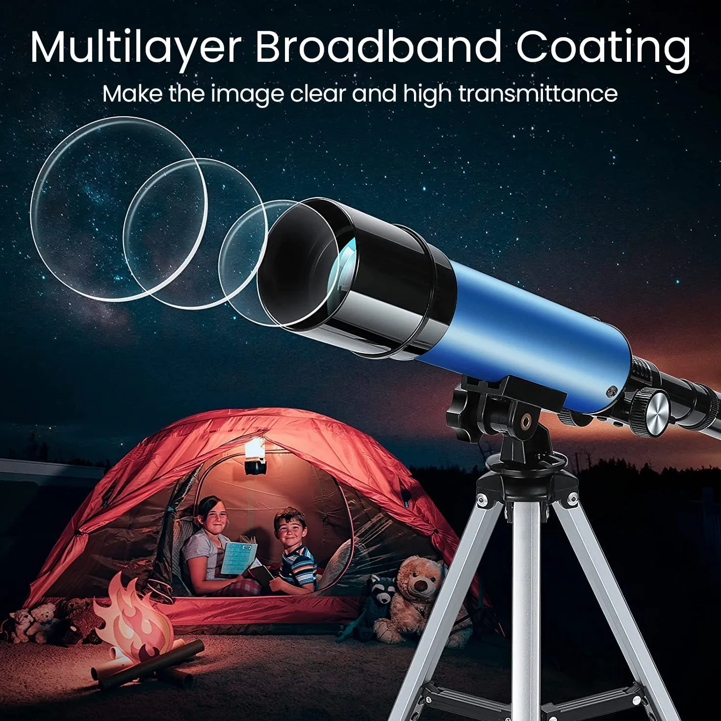 Telescopio Astronomico Bambini, Uverbon 360/50mm Telescopio Rifrattore con Treppiede Regolabile, 90X HD Spaziale Monoculare Esterno per Bambini e Principiante, Regalo Educativo di Natale o Compleanno