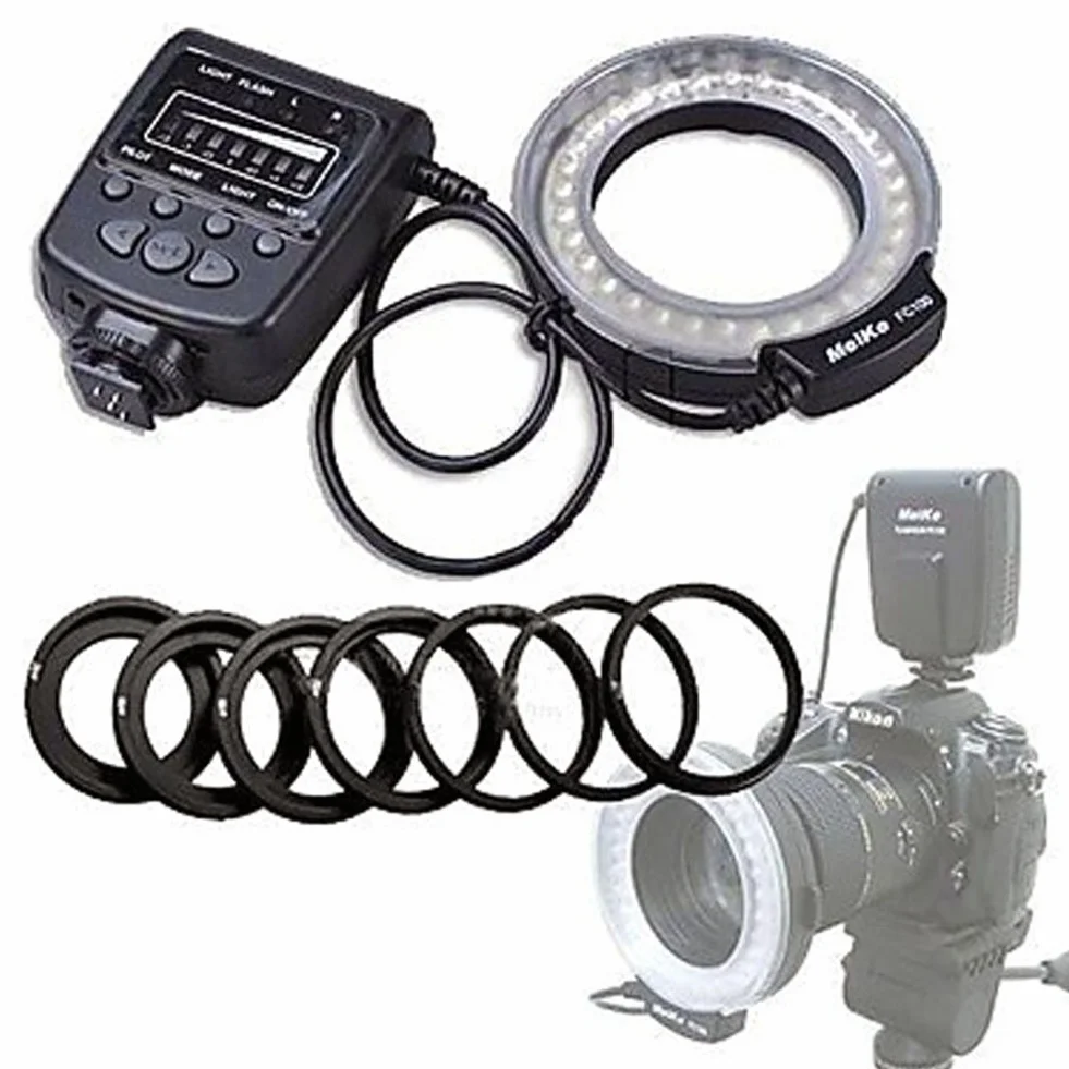 Meike LED Macro Anello Flash Light FC-100 per Canon Nikon Pentax Olympus DSLR Camera Camcorder con anelli adattatori