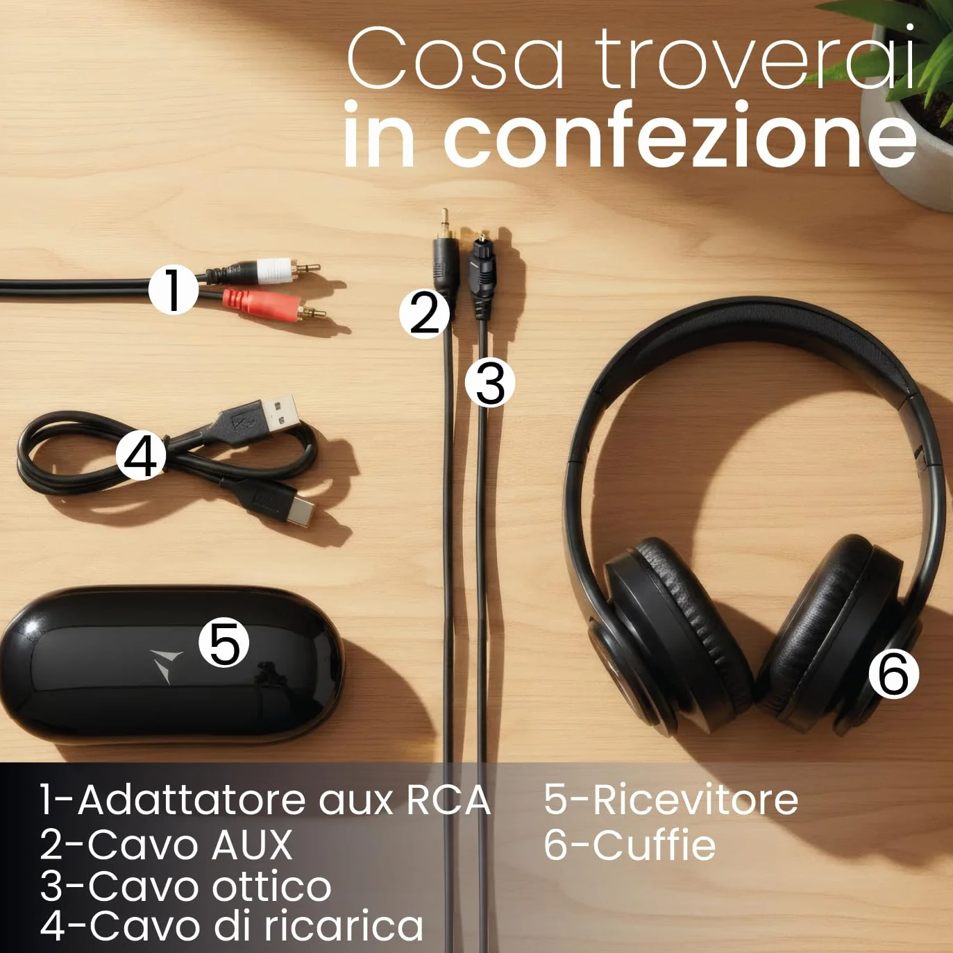 TECHMADE Cuffie Wireless per TV - Ricezione Fino a 30m - Facili da Configurare, Connessione UHF con Ricevitore - Include Adattatore e Cavo AUX, Ottico e Ricarica - Per Adulti, Anziani o Ipoudenti