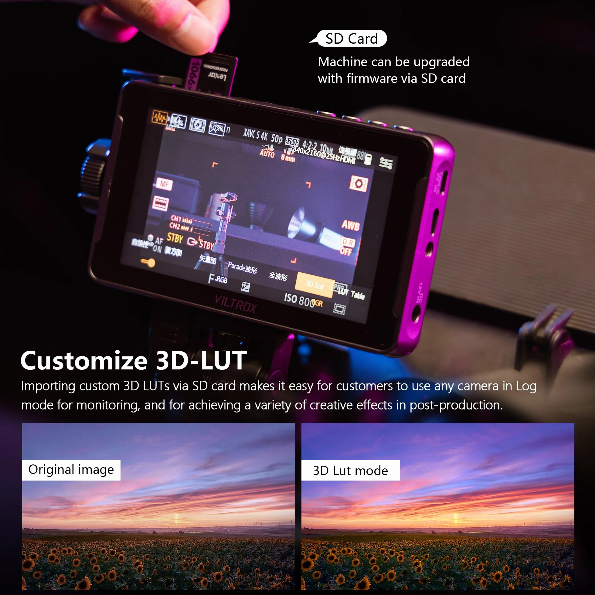 VILTROX DC-550 Touchscreen Monitor da Campo per Fotocamera 1200nit Alto luminoso 5,5" 3D LUT Camera Field Monitor DSLR con Cappuccio Solare/Batteria, 1920x1080 IPS con 4K HDMI Input Output