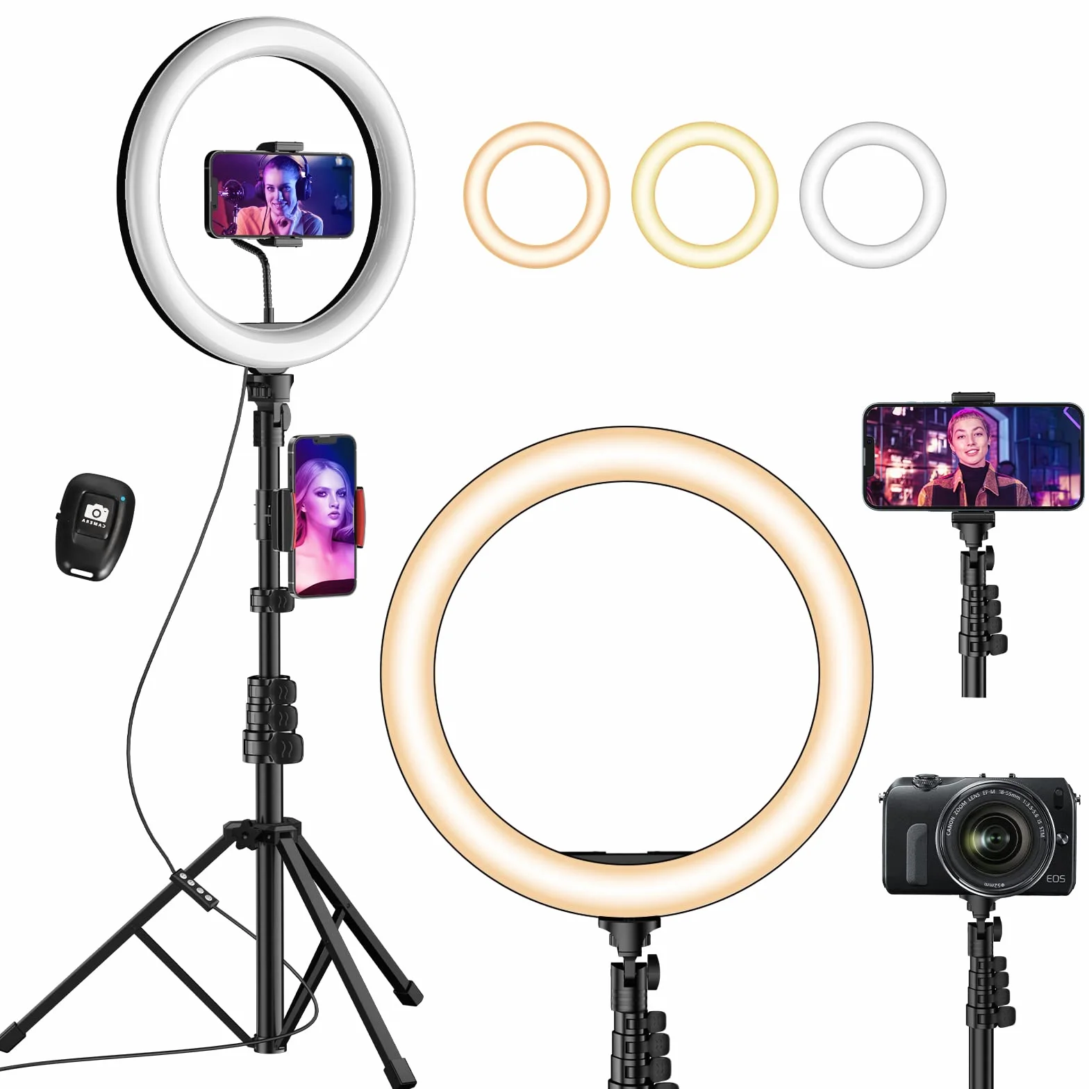 UPhitnis 12" Ring Light LED 3 modalità Illuminazione 10 luminosità Staffa Triangolare 63" per Trucco Fotografia YouTube