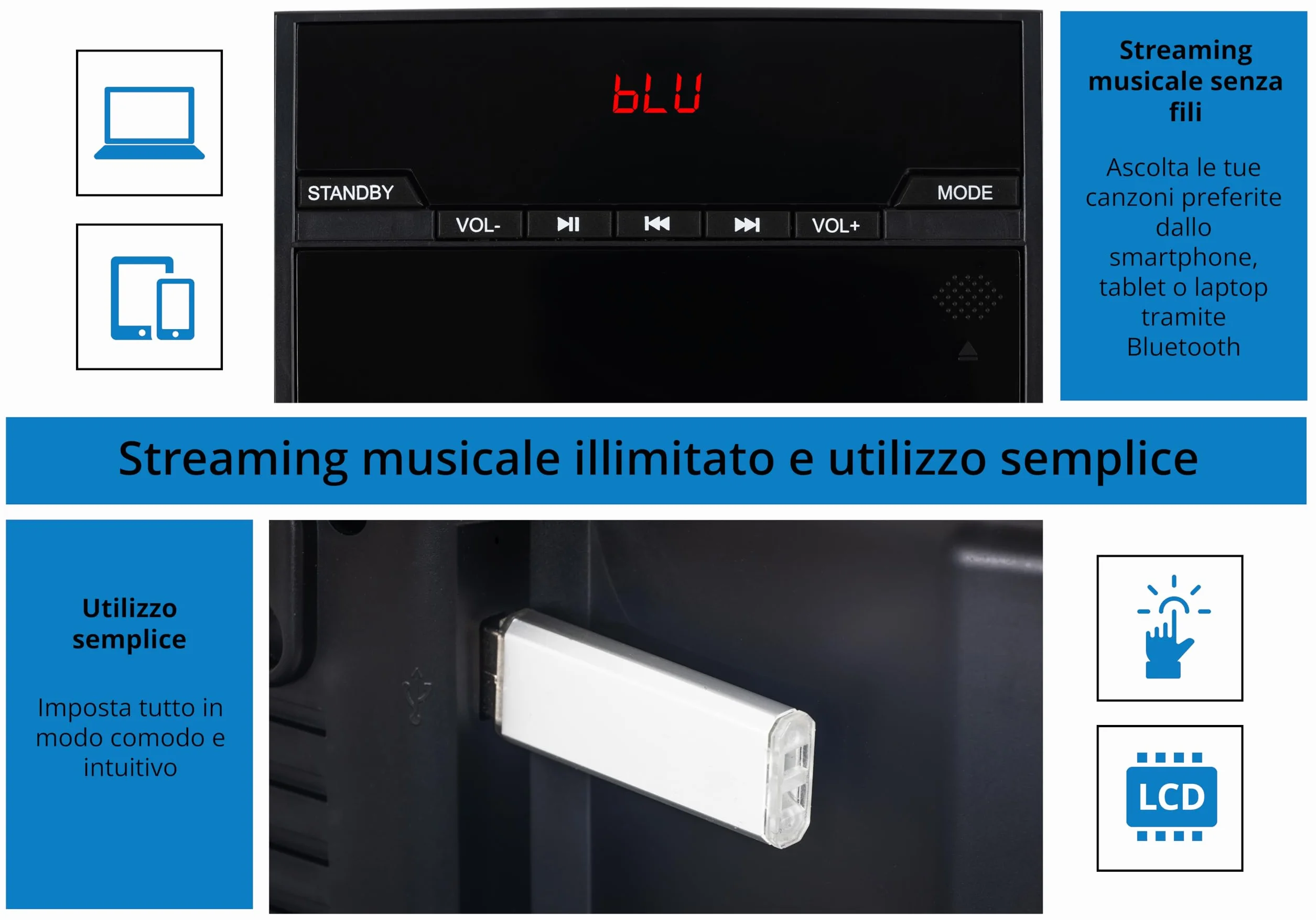 McGrey MCD-60 Impianto Stereo Verticale - HiFi Compatto Salva-Spazio con Lettore CD/MP3, Slot USB, Streaming Bluetooth & Radio FM/AM - Ingresso AUX, Telecomando, 2x 3 Watt RMS - Nero
