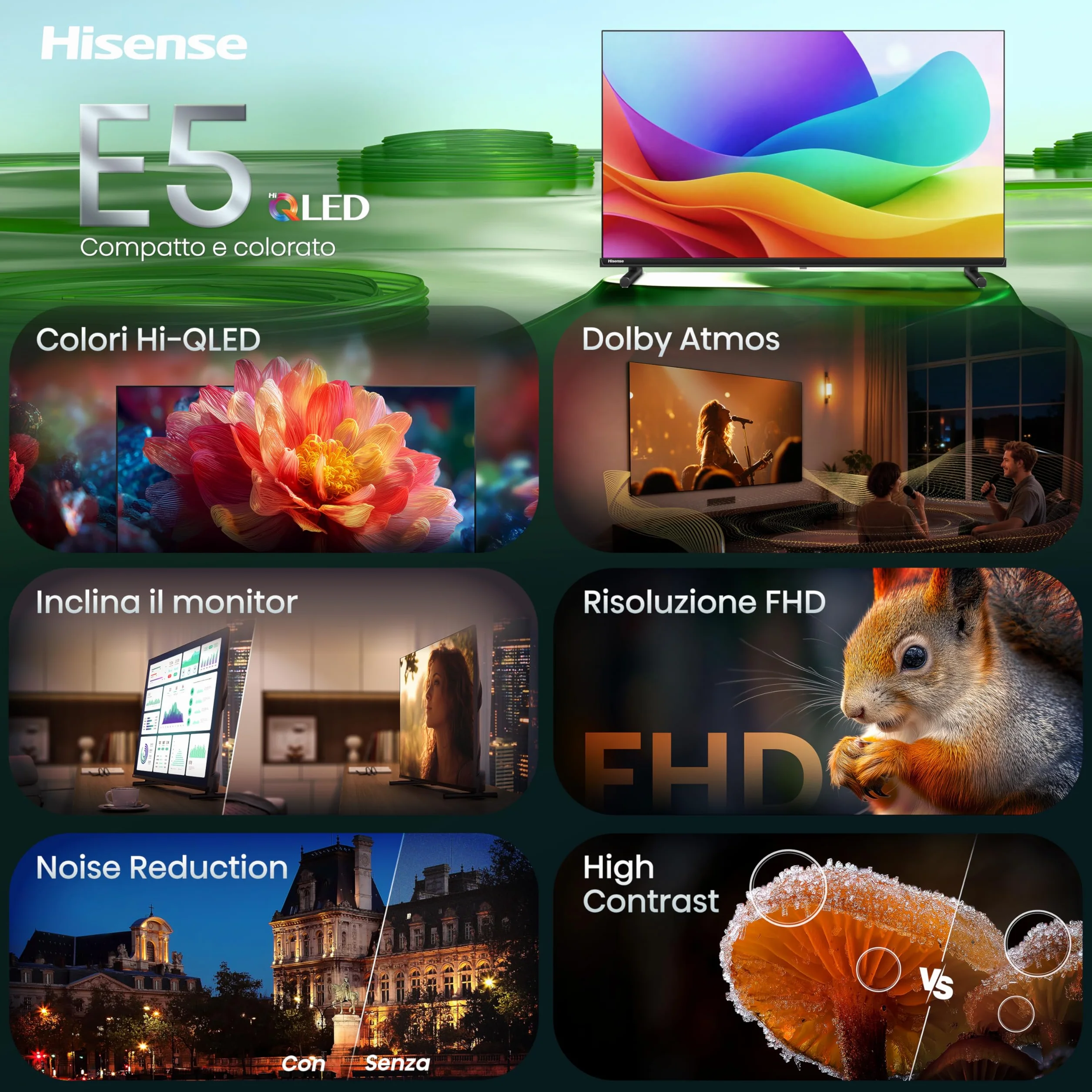 Hisense Smart TV QLED 40" FHD 40E5ST, 60Hz, Dolby Atmos, VIDAA OS, HDR10, Game Mode, Works with Alexa, Wi-Fi