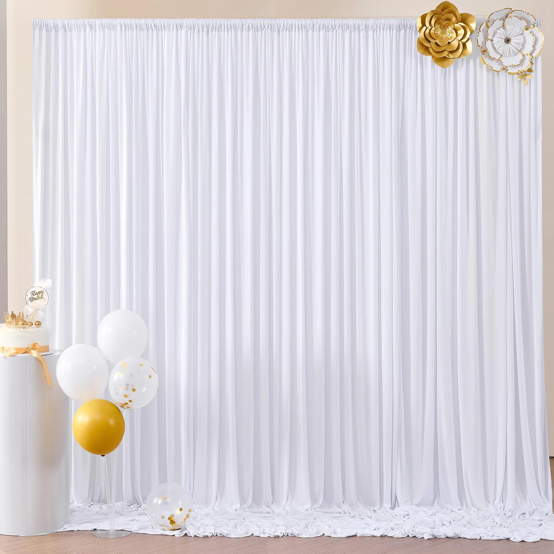 Tenda bianca da 2,5 x 3 m per fondali, tenda per sfondo per feste, sfondo per matrimonio bianco, tende in poliestere con sfondo bianco per compleanno, baby shower, battesimo, addio al nubilato