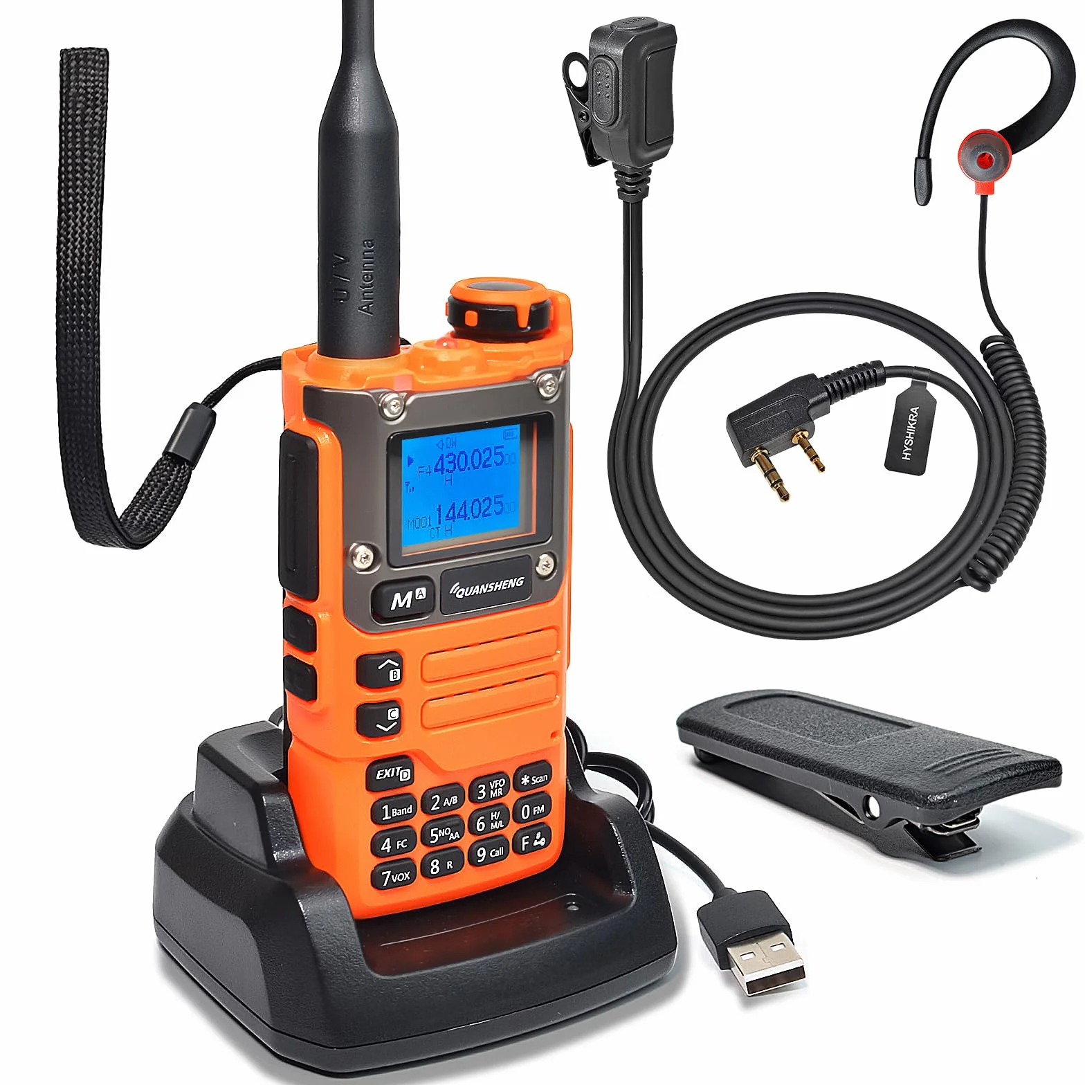 Quansheng UV-K5 VHF UHF Walkie Talkie Portatile FM NOAA Radio Bidirezionale Arancione con Auricolare