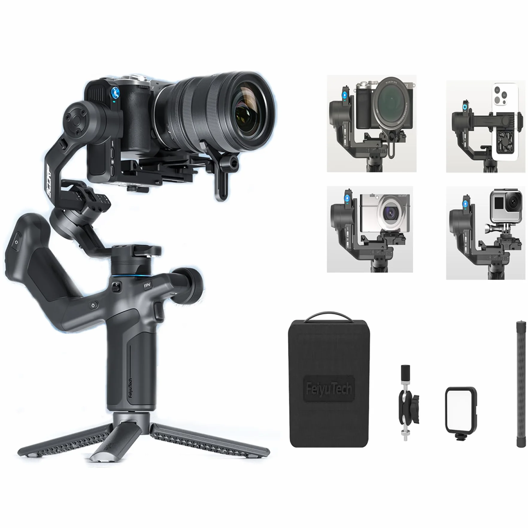 FeiyuTech SCORP Mini 3 Pro Kit stabilizzatore per fotocamera a 3 assi, tracciamento AI integrato, gimbal portatile tutto in uno per fotocamera mirrorless, fotocamera tascabile, fotocamera action