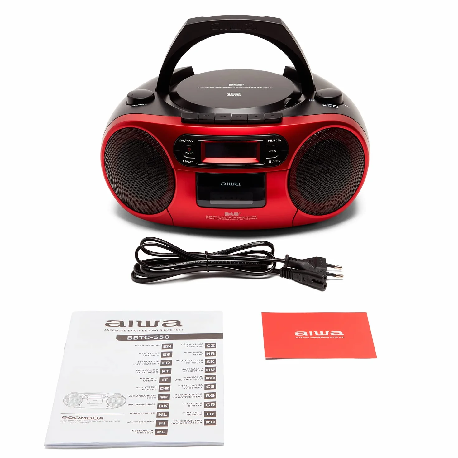 ALTAVOCES BLUETOOTH CON LECTOR DE CD MP3 CASETES Y USB AIWA BOOMBOX BBTC-660DAB RED RADIO BT 5.0 6W RMS JACK 3.5