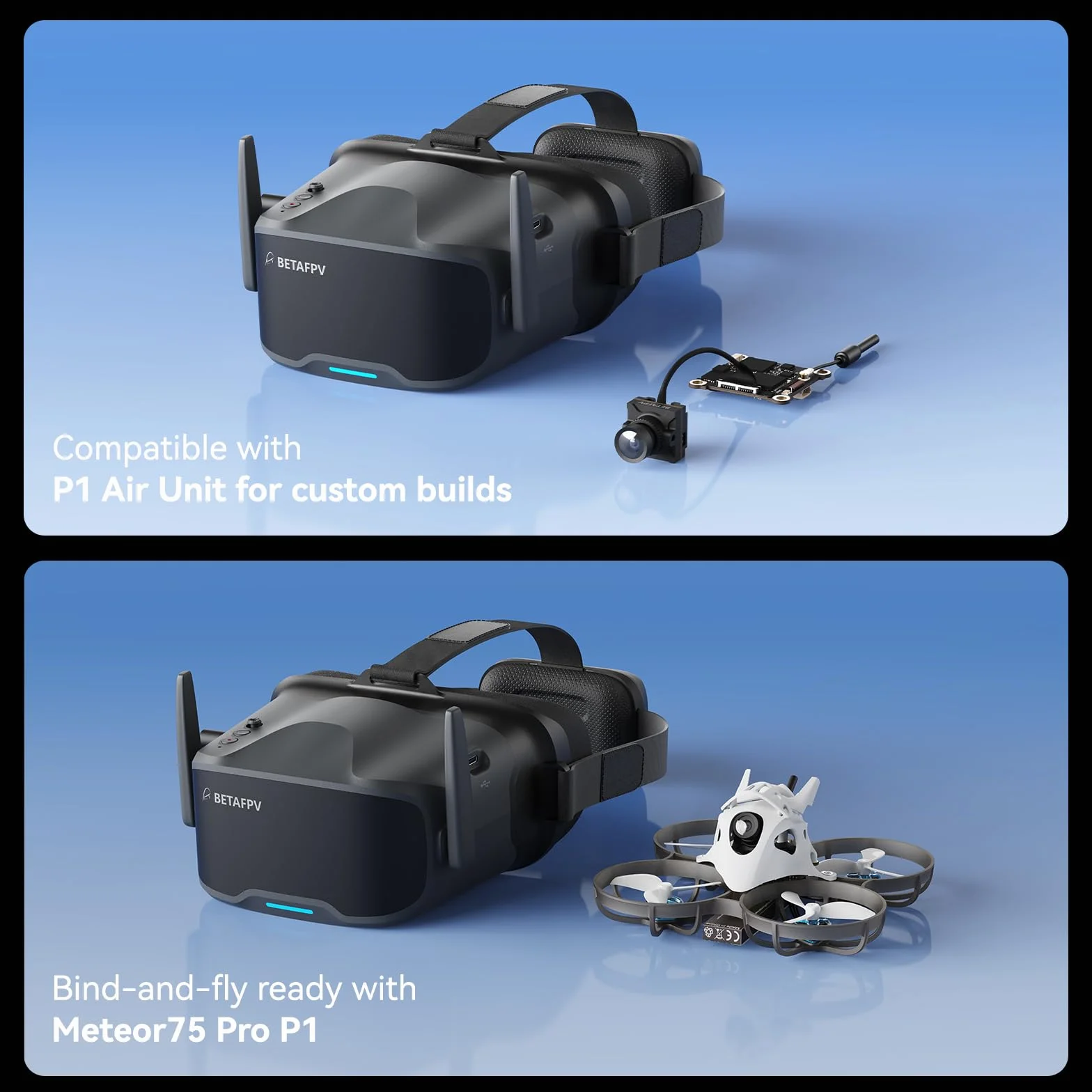 BETAFPV VR04 HD FPV Goggles with 1080P Resolution, 4.5'' Screen LCD, Micro SD Slot, 2 2600mAh Lipo Batteries Up to 3H, Adjustable Headband, Support Recording Replay Compatible for P1 Air Unit VTX