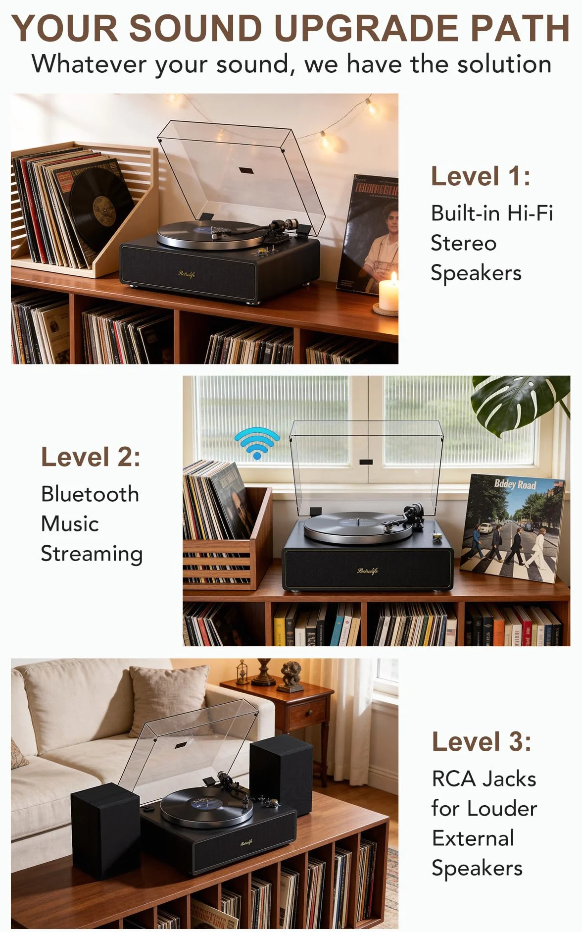 Giradischi con Altoparlanti Incorporati, Giradischi Vinile Bluetooth 2 Velocità 33/45 RPM Auto-Off