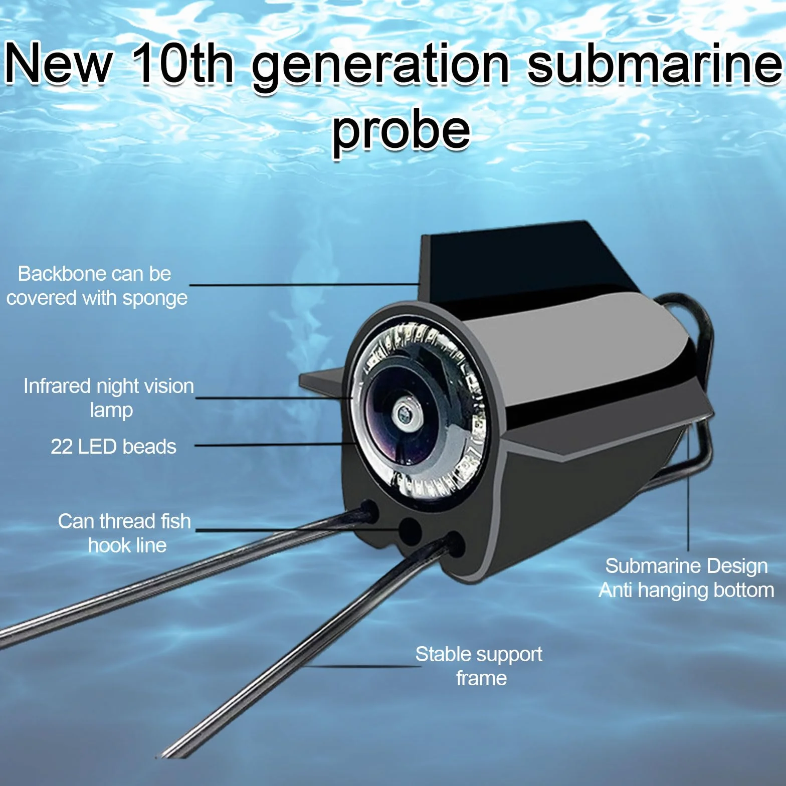 Telecamera per pesca subacquea, batteria da 5000 mAh con schermo da 4,3 pollici, 1080p HD visibile Fish Finder con 6 LED IR luci a infrarossi e cavo da 30 m per pesca su ghiaccio, fiume e