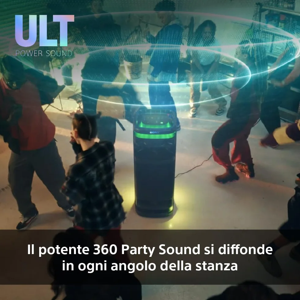 Sony ULT TOWER 10 - Altoparlante Bluetooth per feste con ULT POWER SOUND, bassi profondi, altoparlanti X-Balanced, luci a LED a 360 gradi, microfono wireless, portatile, con maniglia e ruote - Black