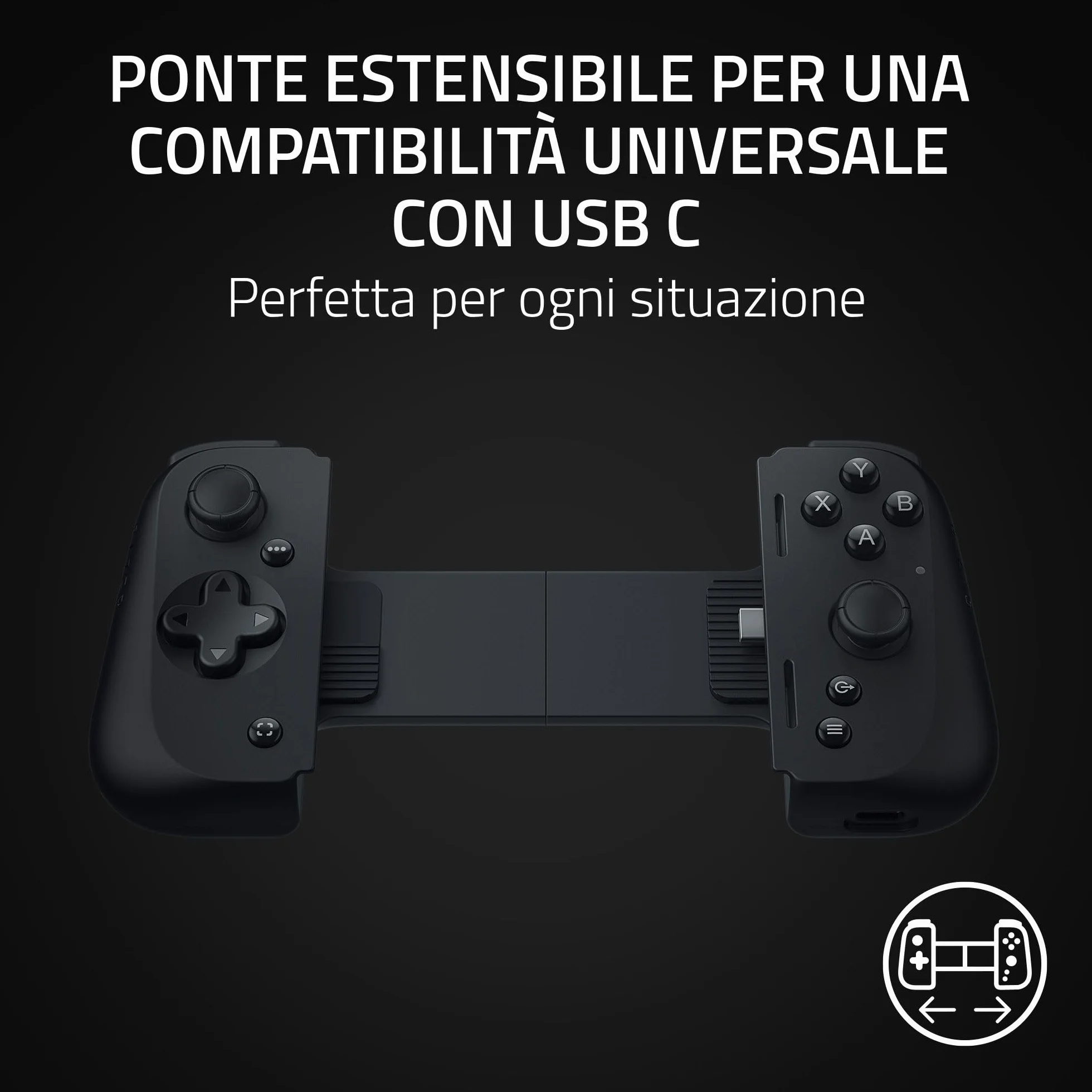 Razer Kishi V2 - Controller di gioco mobile USB-C per iPhone e Android (pulsanti d'azione mecha-tattili, D-Pad, stick analogici, jack audio da 3,5 mm, bassa latenza, RGB) Nero