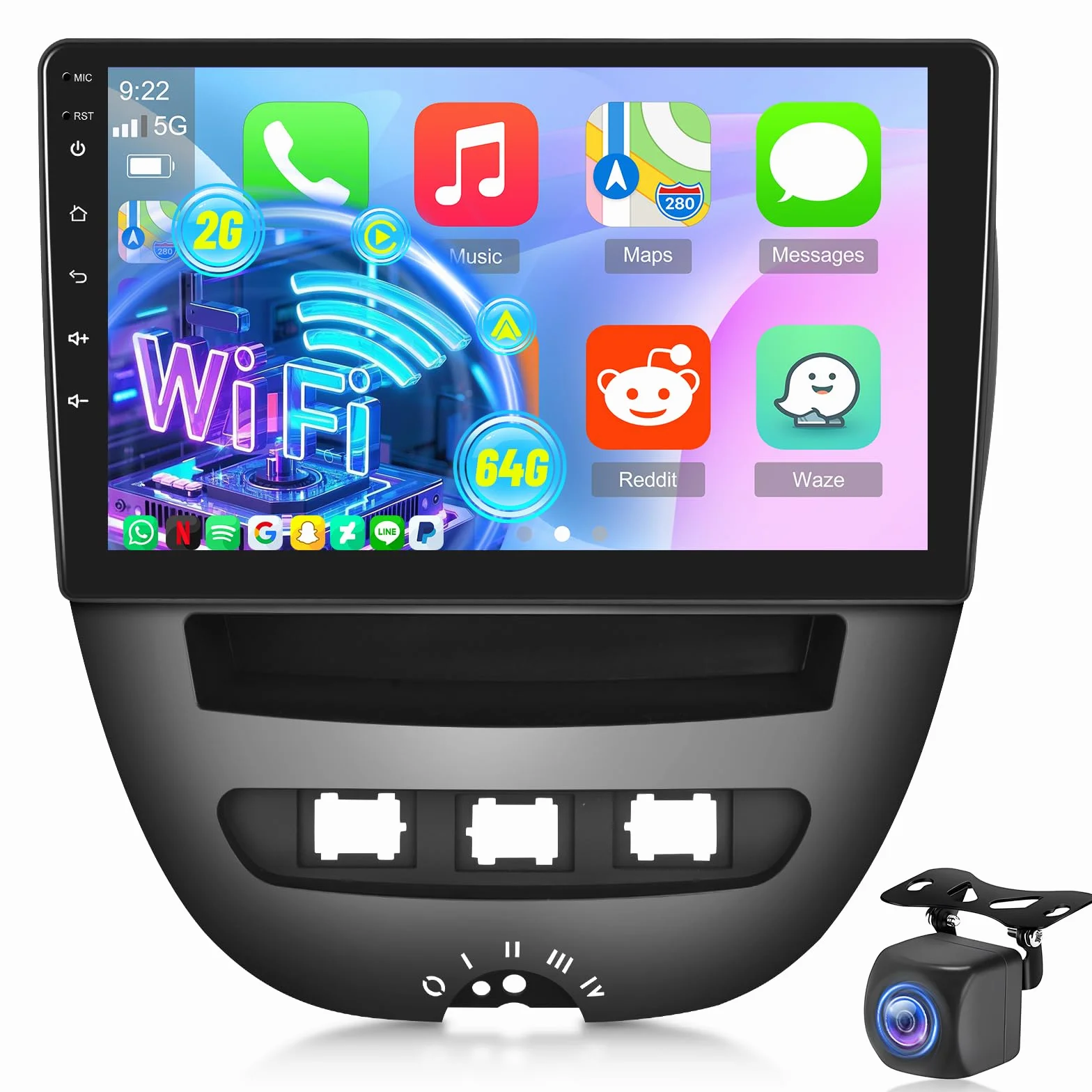 [2+64G] Autoradio Android per Peugeot 107 / Citroen C1 / Toyota Aygo 2005-2014 con Wireless Carplay e Android Auto - 10.1 Pollici Touchscreen Radio con WiFi GPS DSP SWC