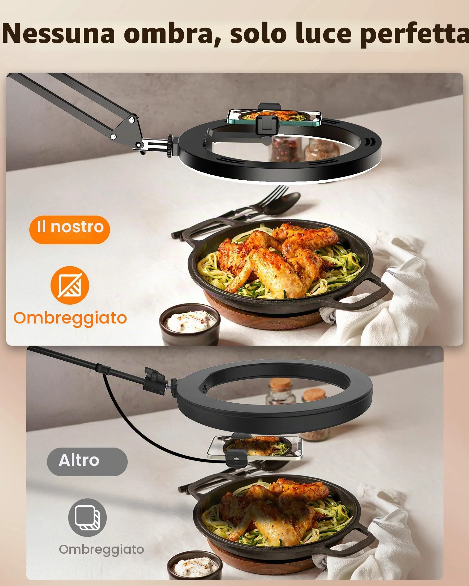 LUXSURE Ring Light 10'' con Braccio Flessibile e Telecomando Bluetooth per Video