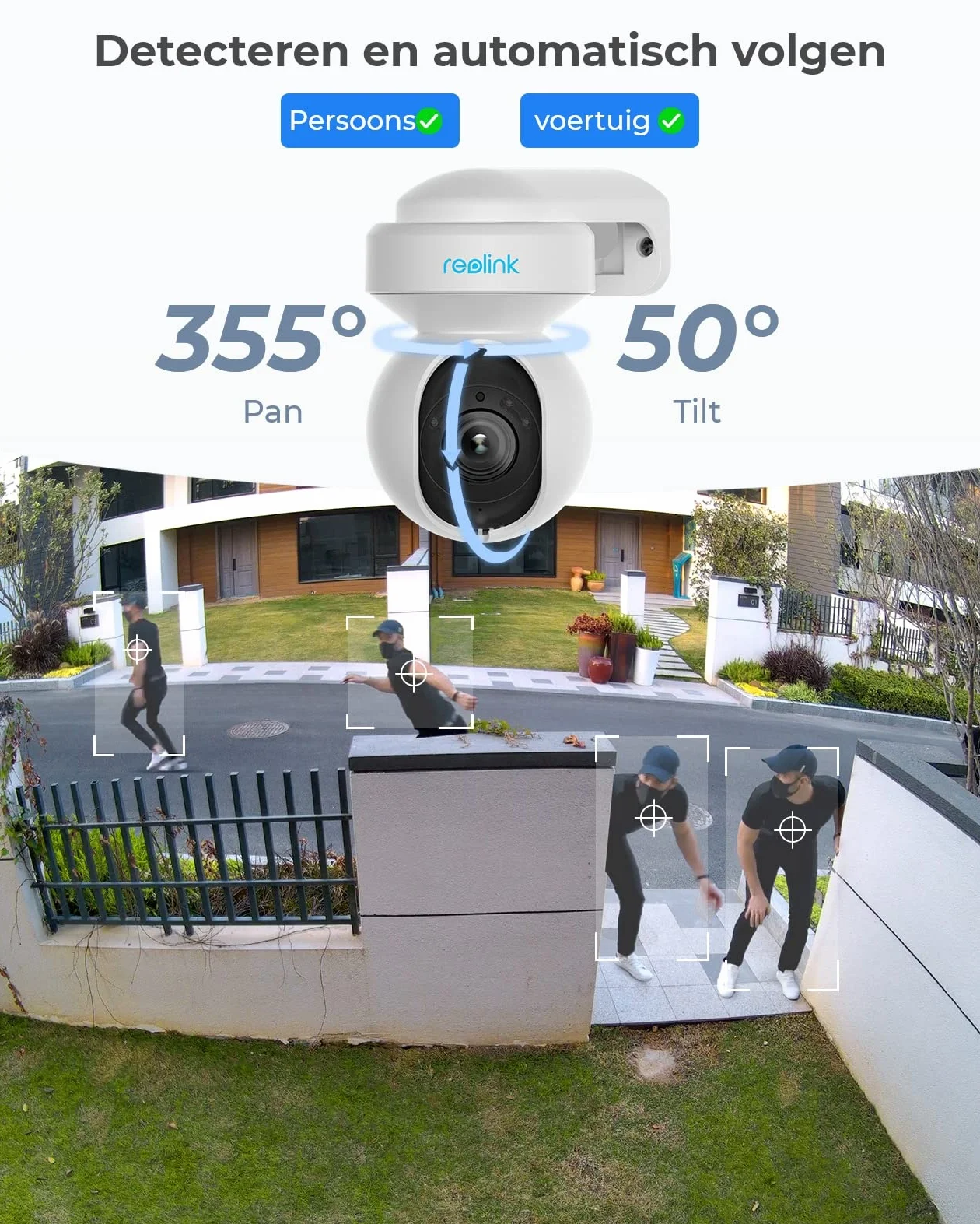 Reolink 5MP PTZ Telecamera Wi-Fi Esterno con Wifi 2,4/5 GHz, Visione Notturna a Colori, Crociera Automatica & Tracciamento, Rilevazione Umana, Audio Bidirezionale, Cloud, E1 Outdoor (Ricondizionato)