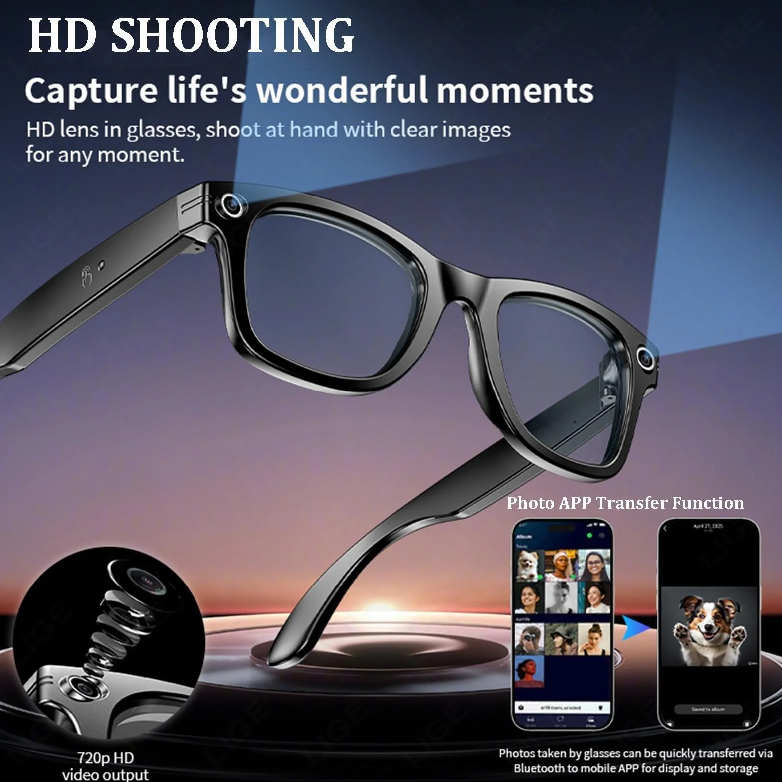 AI Occhiali Con Fotocamera Intelligente, Fotocamera E Altoparlante Da 2MP, Per Video HD 720P E Audio Immersivo, Occhiali Da Sole Intelligenti Multifunzionali, Chat GPT Bluetooth(White)