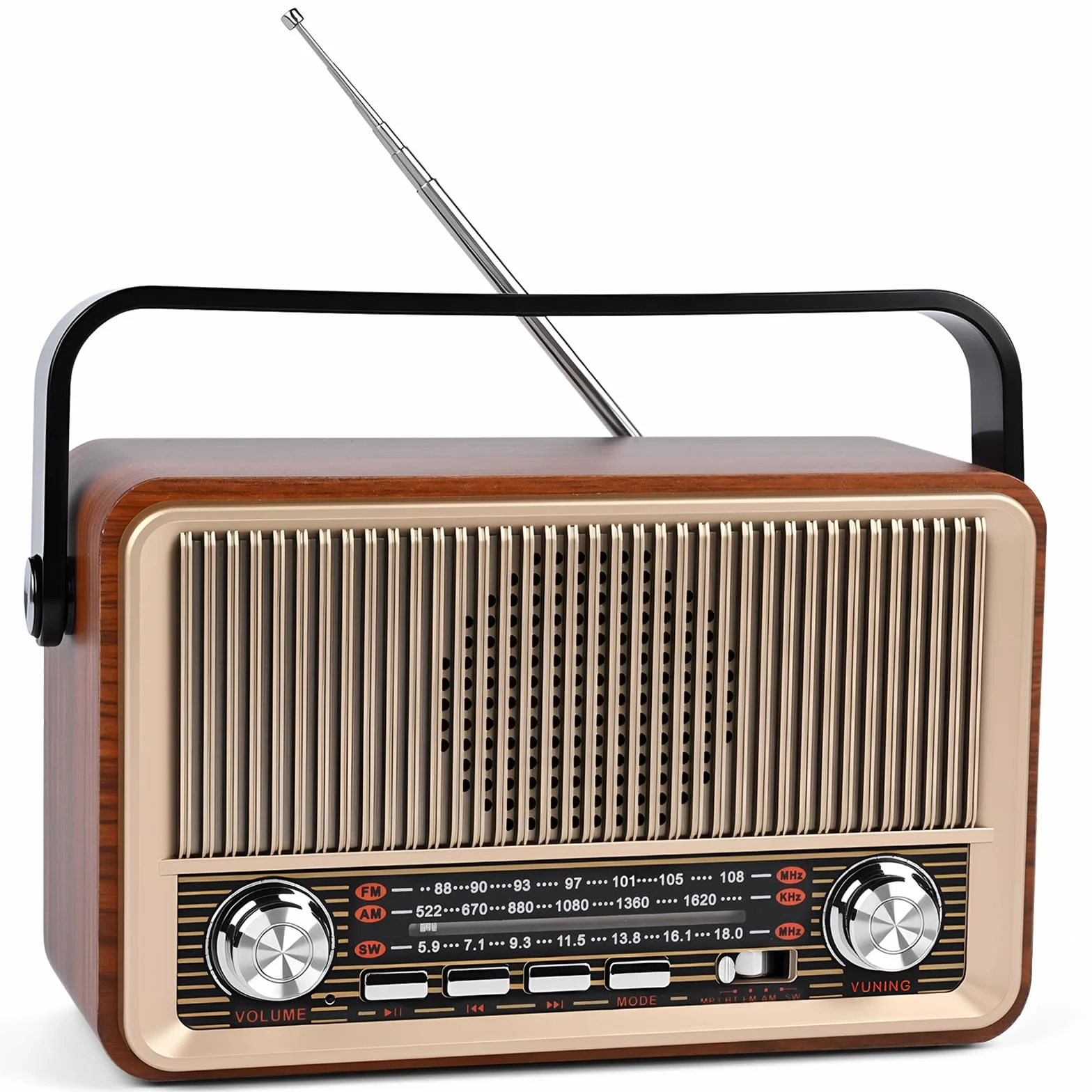 Radio Portatile FM/AM/SW Bluetooth 5.1 Vintage Retrò con Batteria Ricaricabile 1200 mAh