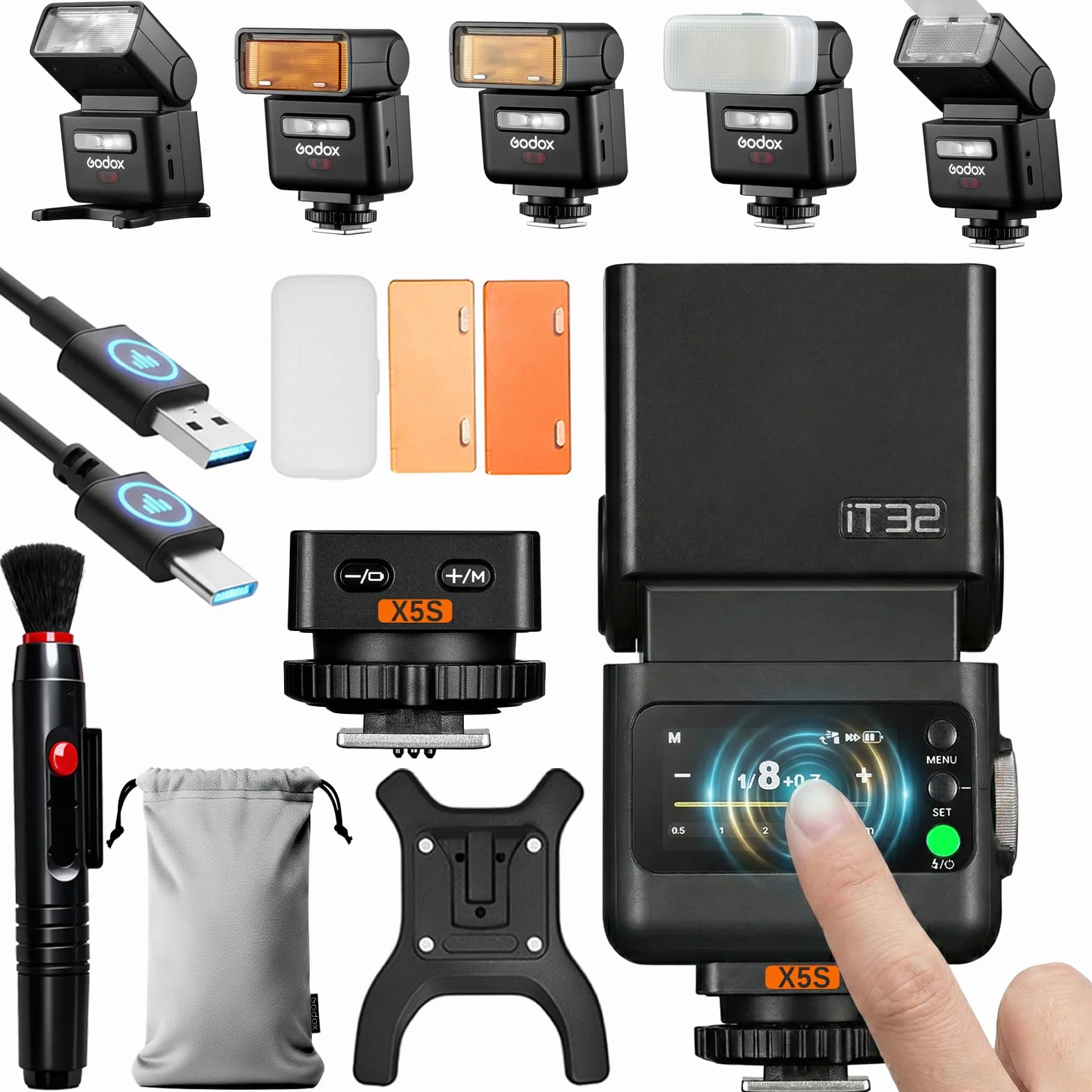 Godox iT32 TTL Flash for Sony, Wireless 2.4GHz HSS 1/8000s Touchscreen LED, Compatible Sony ZV-E10 a7IV a9III a6400 a6700