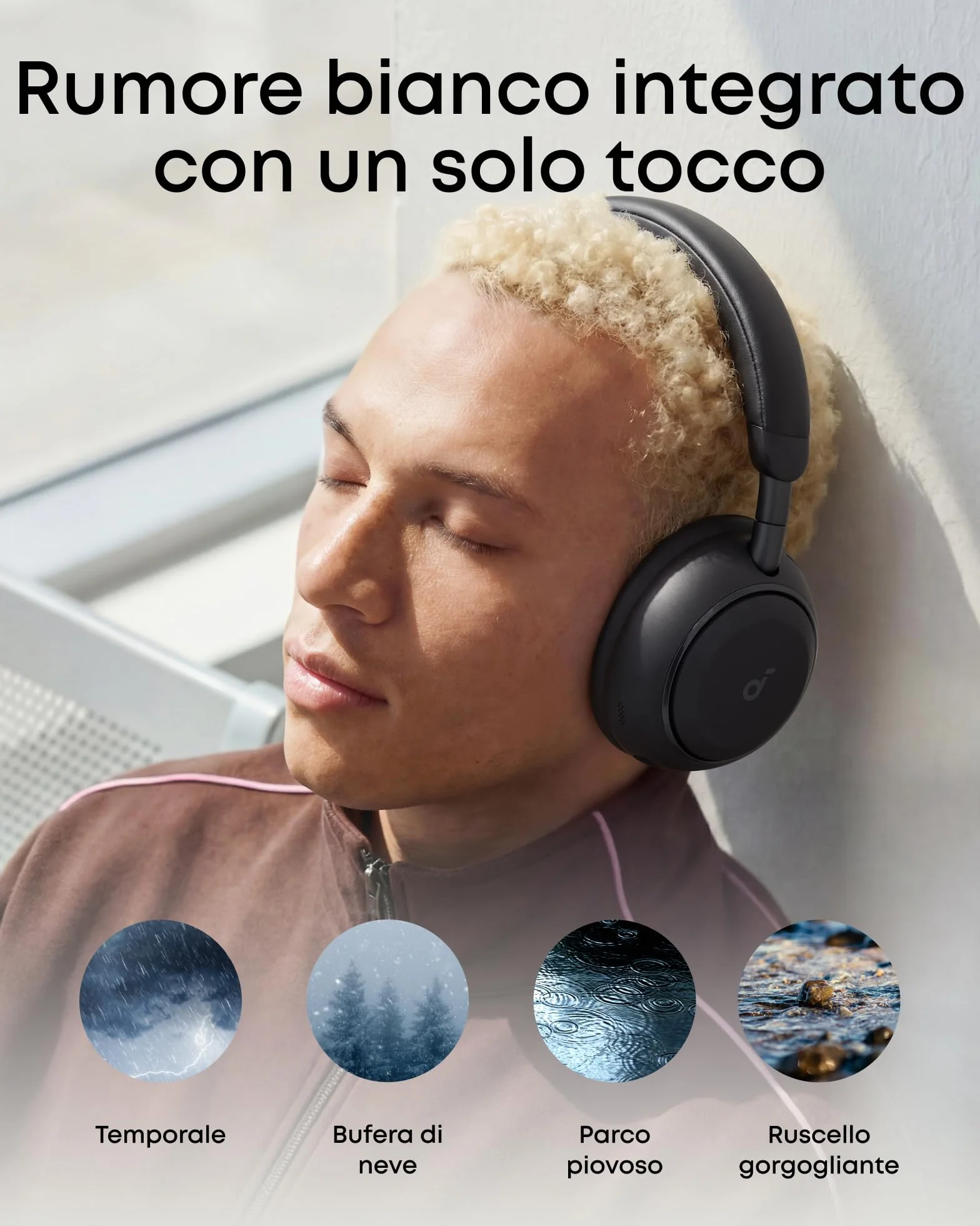 Soundcore Space 2 di Anker, Cuffie con cancellazione attiva del rumore, vestibilità comoda, 50 ore, audio wireless HD LDAC, 2 connessioni, chiamate nitide, BT 6.1, modalità Nap, rilevamento usura