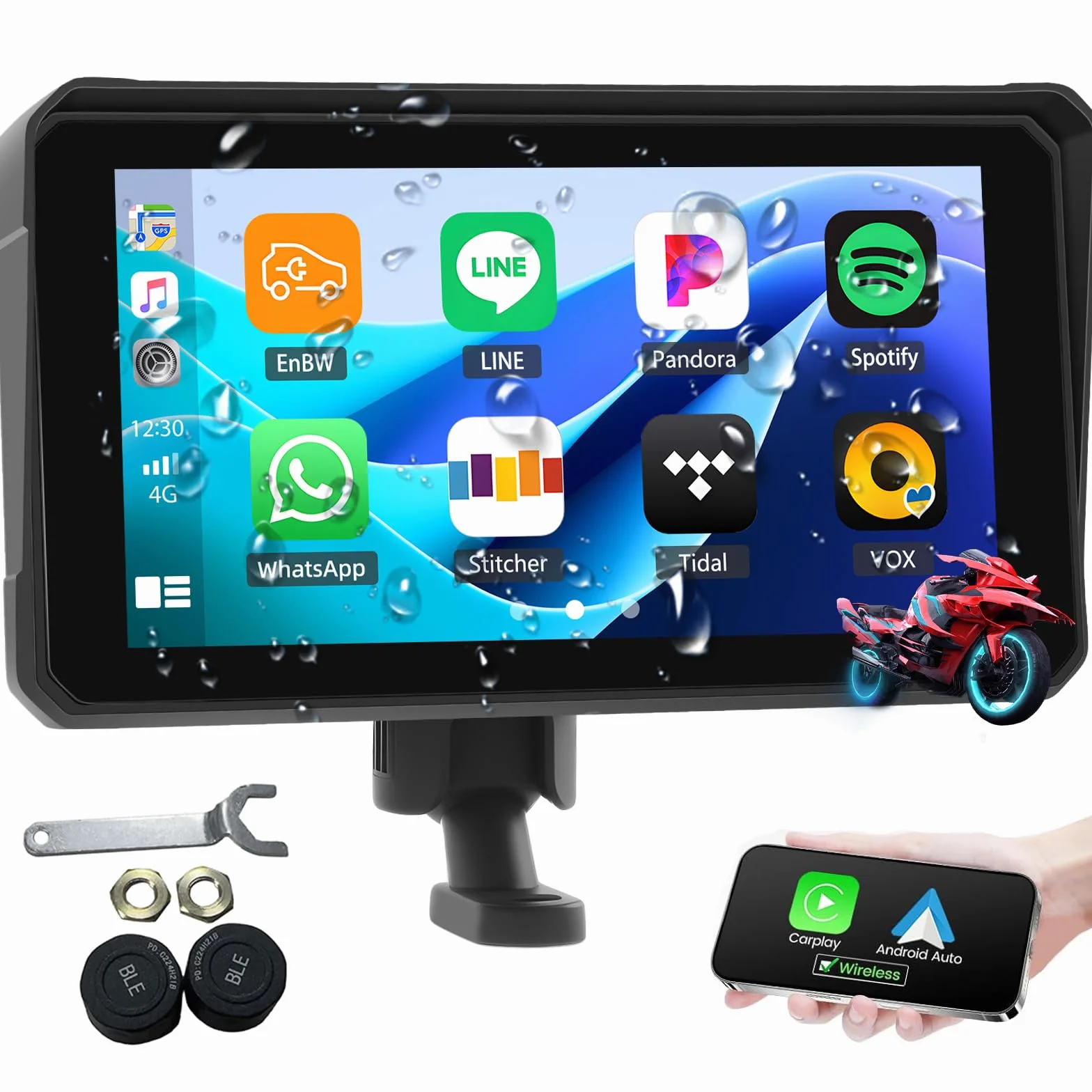 Schermo portatile Moto Carplay 6 pollici IP68 GPS Bluetooth Wireless CarPlay Android Auto TPMS