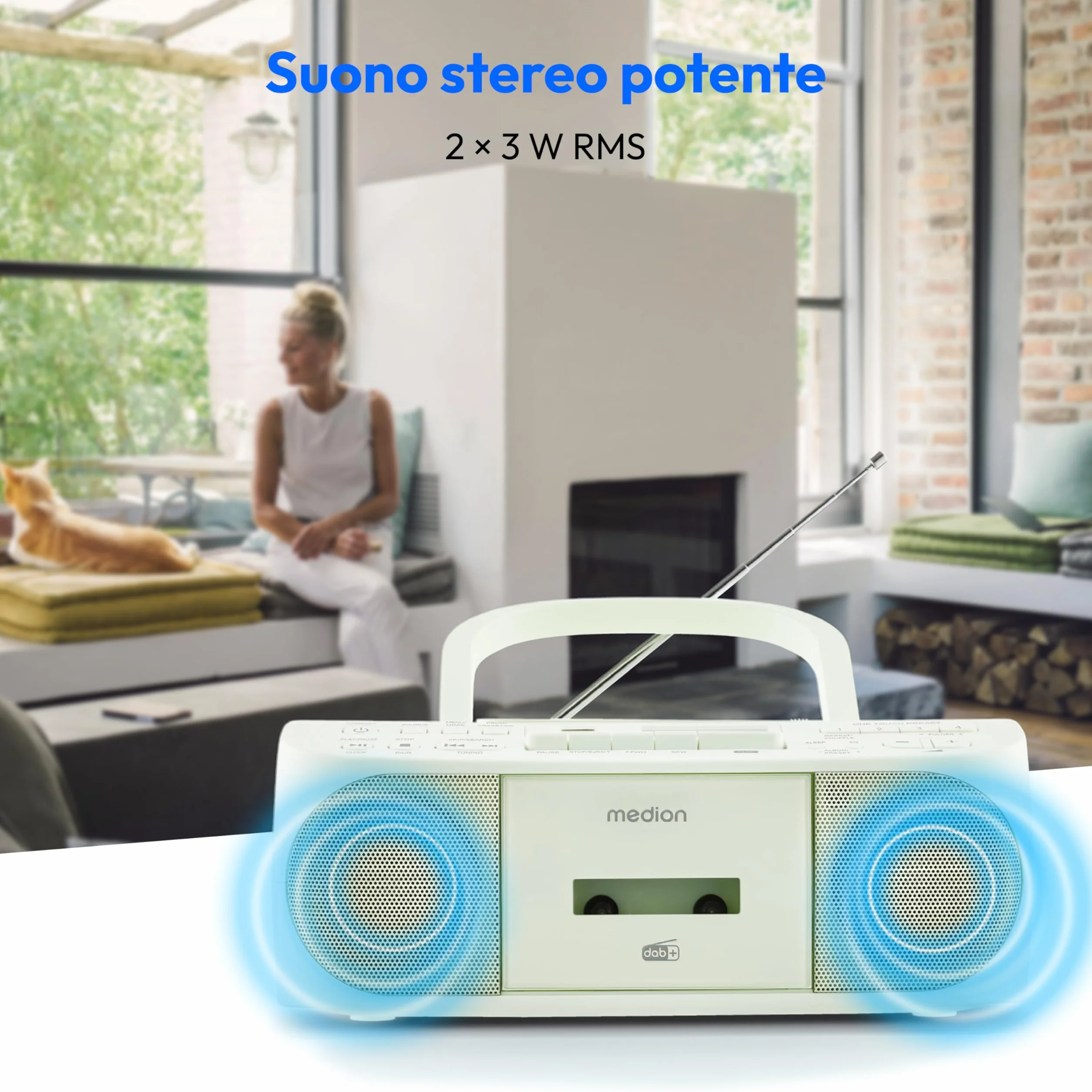 MEDION DRX-1 Plus Boombox (radio portatile DAB+ e FM, Bluetooth, lettore CD, MP3, cassetta, uscita cuffie, stereo, AUX, alimentazione rete & batteria) verde