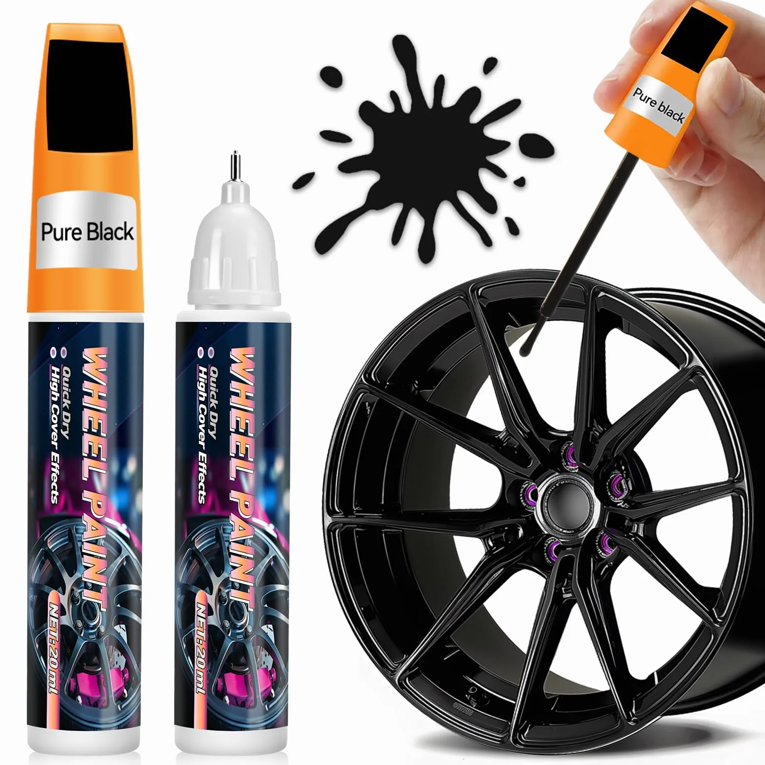 AstraVox Vernice per ritocchi cerchioni nero lucido, riparazione graffi 2 in 1, rapida e facile (Nero)