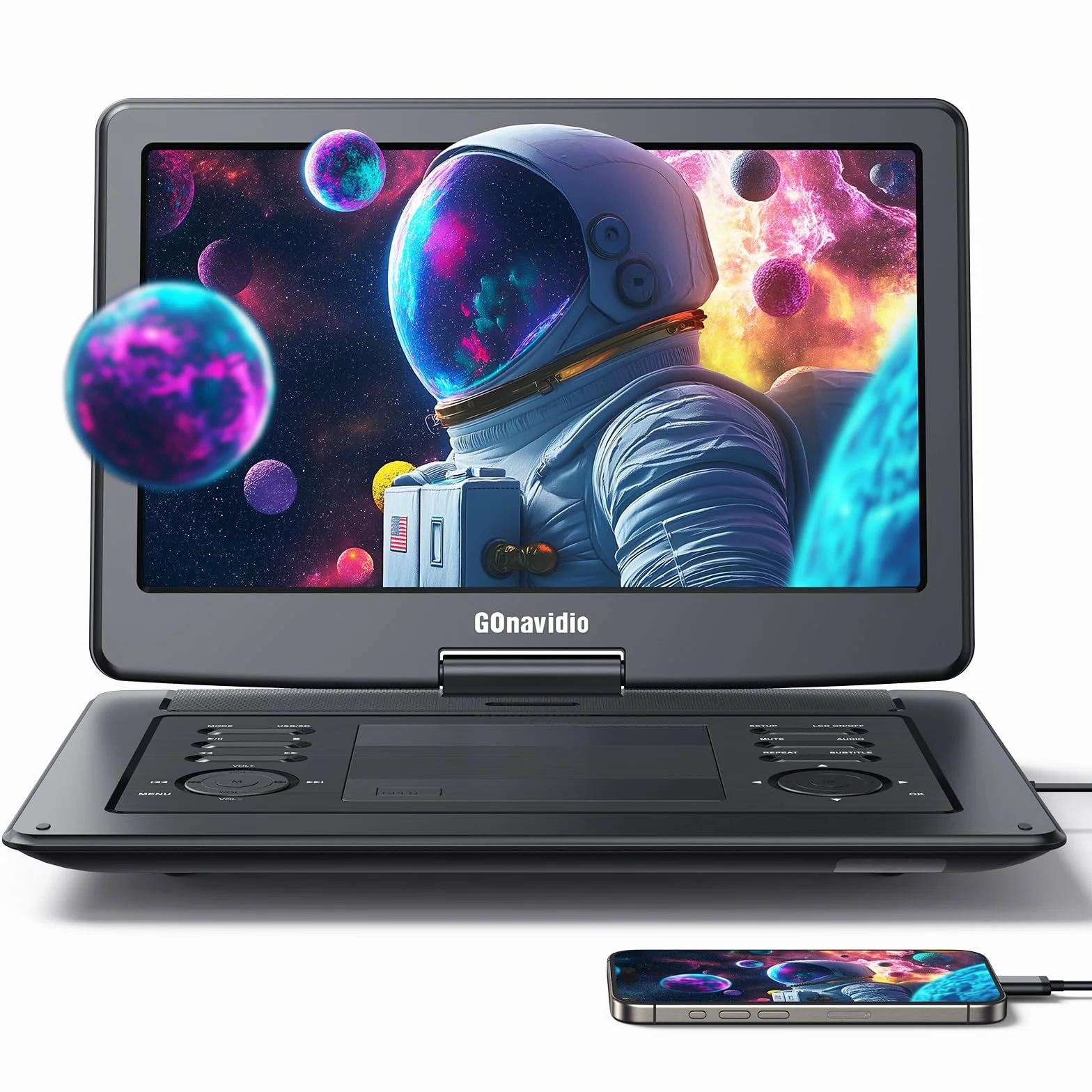 GOnavidio Lettore DVD portatile da 17,9" con schermo da 15,6 pollici, batteria ricaricabile da 6 ore, TV per bambini supporta ingresso HDMI, ultima memoria, senza regione, scheda USB/TF (nero)