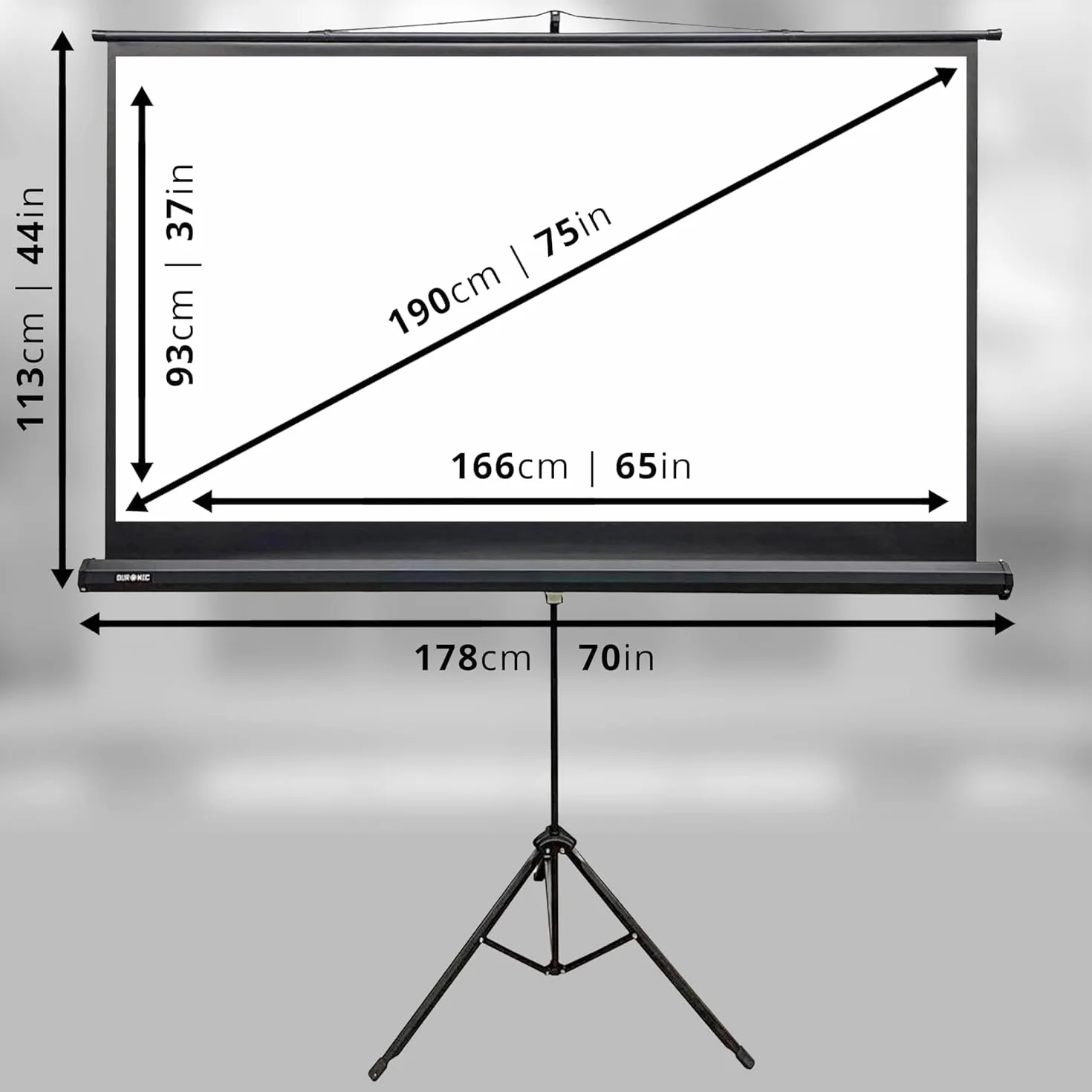 Duronic TPS75 16/9 schermo di proiezione opaco, per case, uffici, scuole, teatri e cinema, con treppiede| Schermo da 75” – area proiettata 166 x 93| Montabile a parete o a soffitto