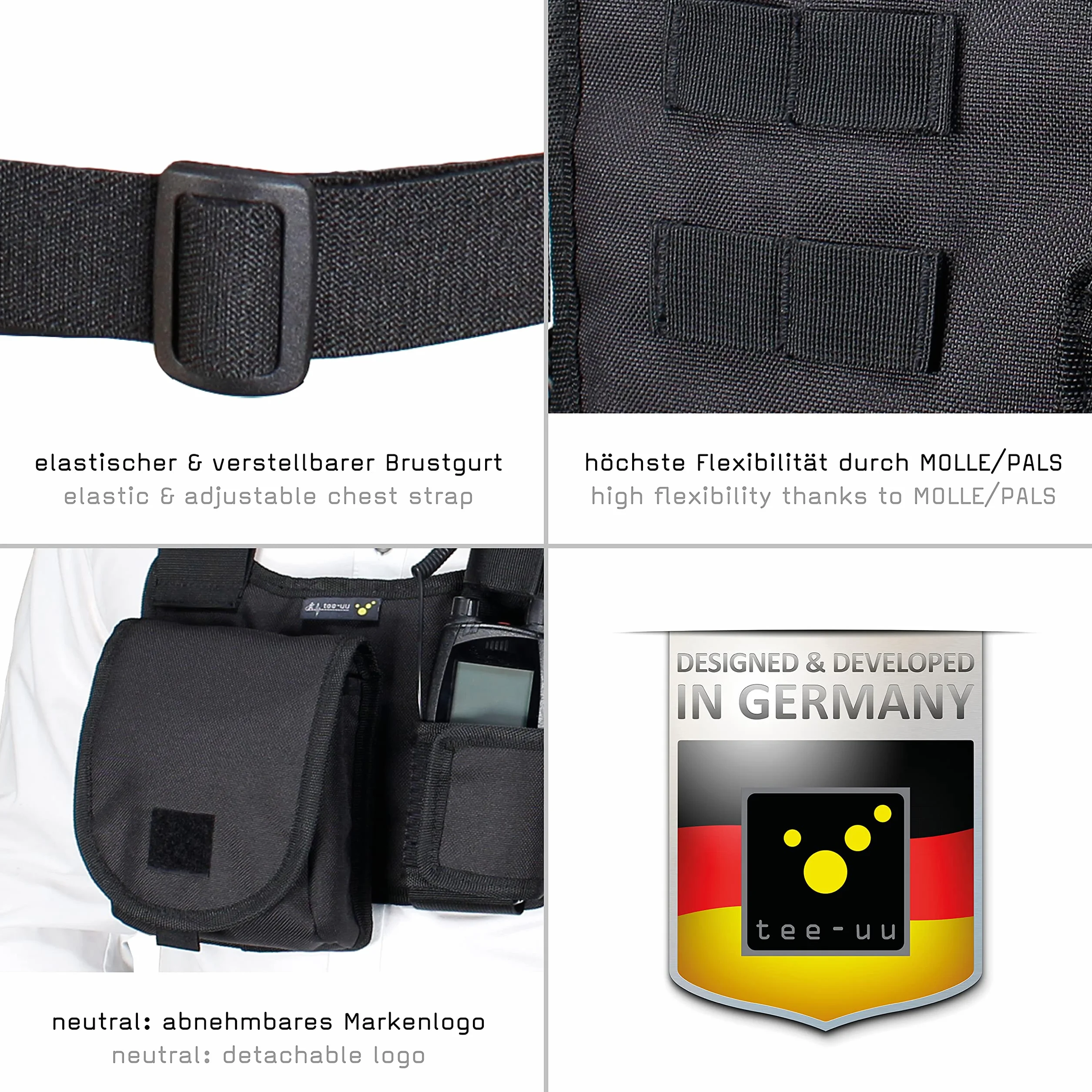 Tee-Uu CHEST MOLLE Nero Imbottitura Traspirante Scomparto Rimovibile