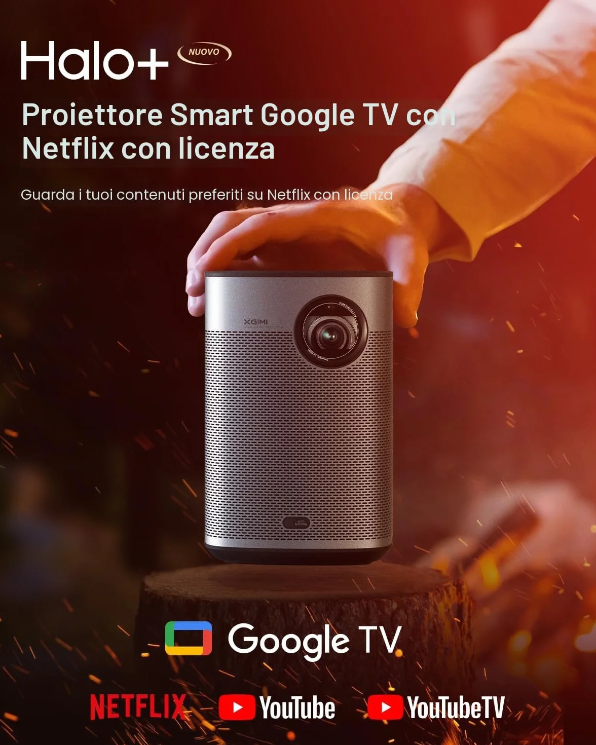 XGIMI Halo+ GTV Proiettore Portatile 1080P, Google TV con licenza Netflix, 700 Lumen ISO, 2 x 5W Altoparlanti Harman Kardon, ISA, Wi-Fi, Schermo di 200”, Batteria Integrata con 2,5 Ore di Autonomia