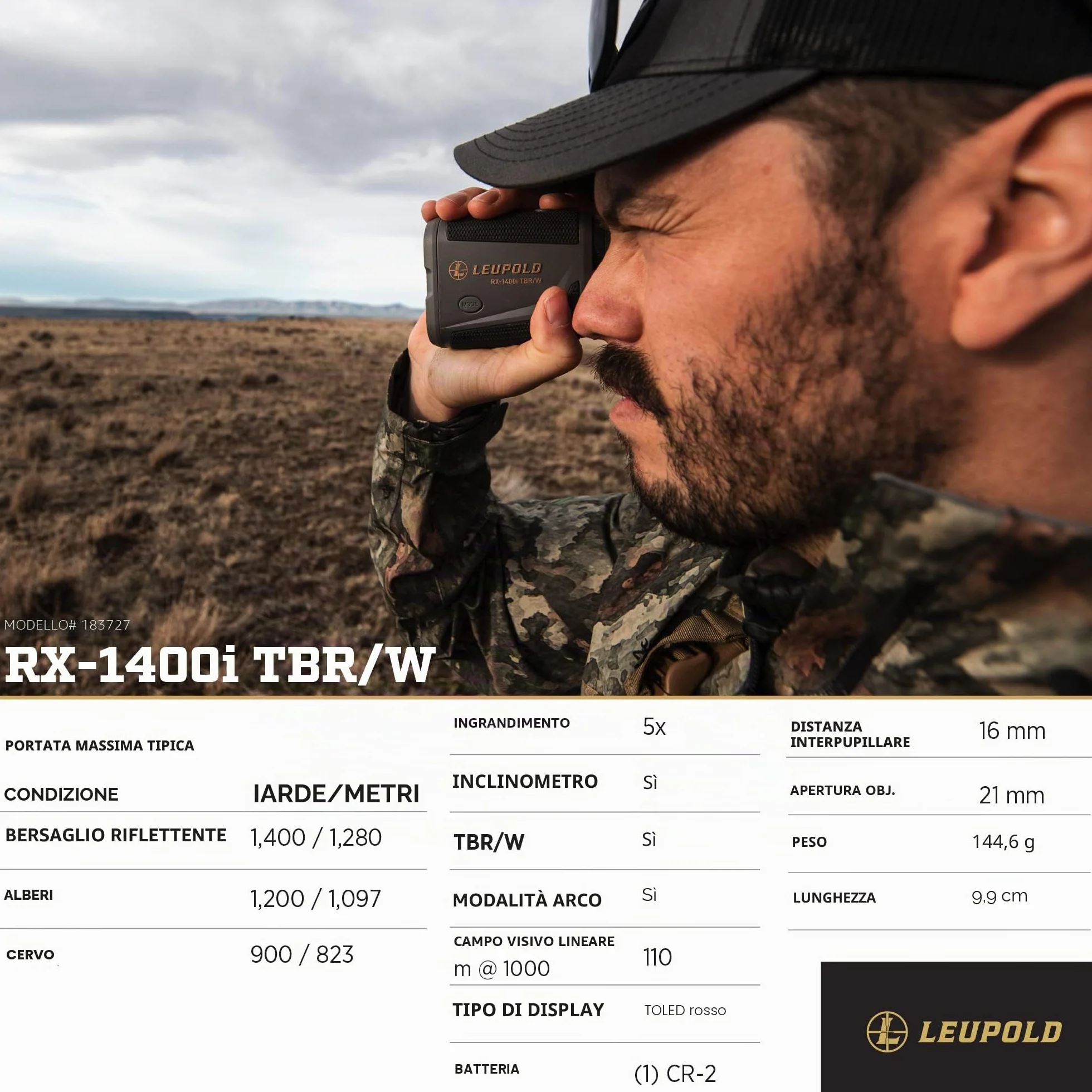 Leupold Telemetro RX-1400I TBR/W Gen 2 w/Flightpath, nero/grigio